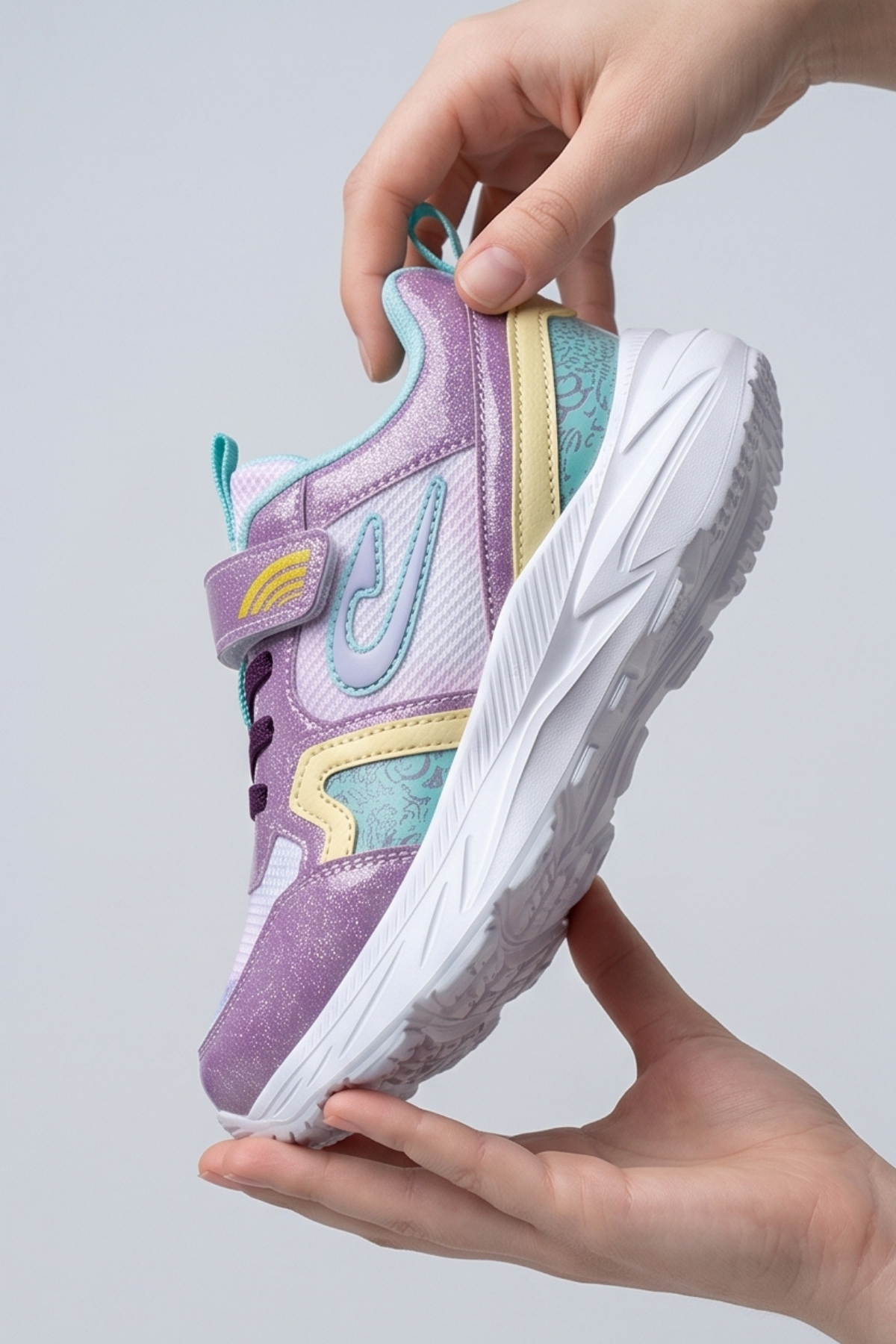 Lila Dream Işıltılı Mor Cırt Cırtlı Hafif ve Esnek Tabanlı Nefes Alabilir Kız Çocuk Spor Ayakkabı Sneaker – Okul ve Günlük Kullanım İçin Ortopedik Destekli Yürüyüş Ayakkabısı