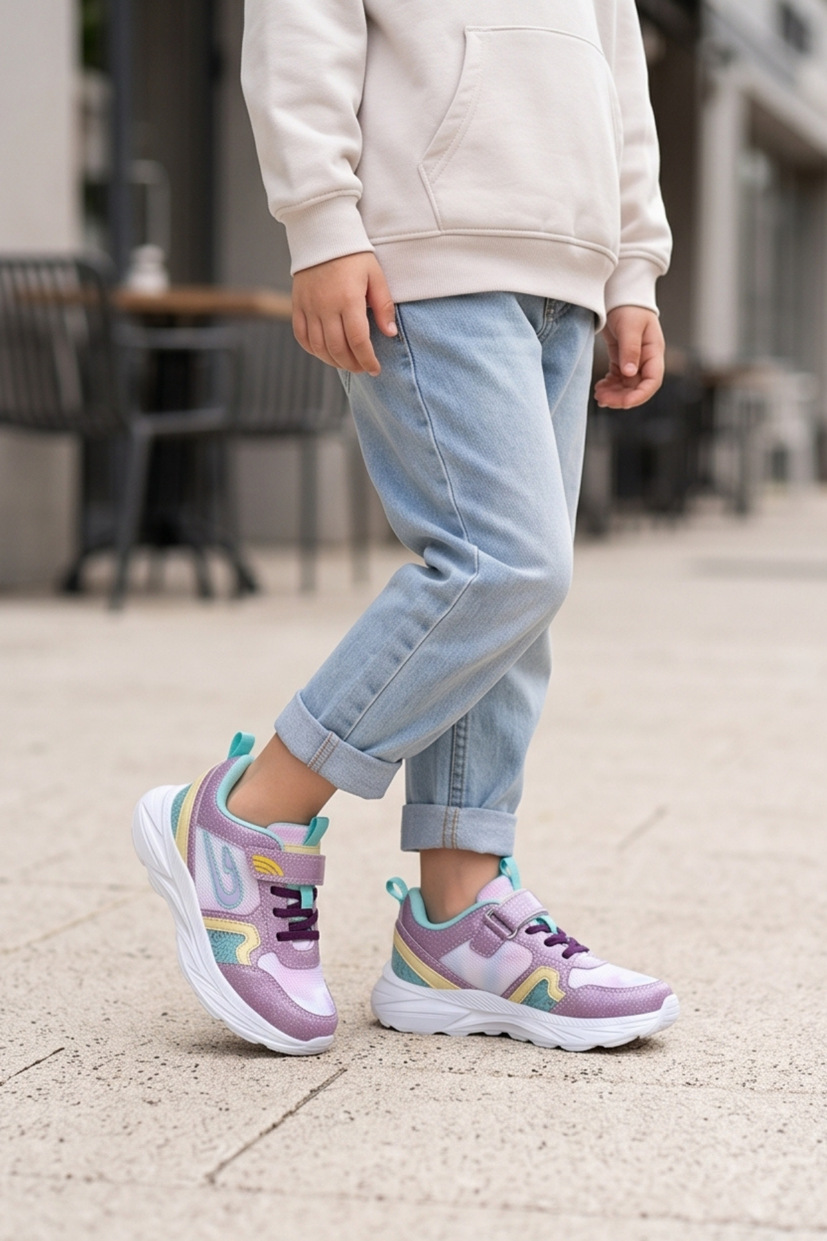 Lila Dream Işıltılı Mor Cırt Cırtlı Hafif ve Esnek Tabanlı Nefes Alabilir Kız Çocuk Spor Ayakkabı Sneaker – Okul ve Günlük Kullanım İçin Ortopedik Destekli Yürüyüş Ayakkabısı
