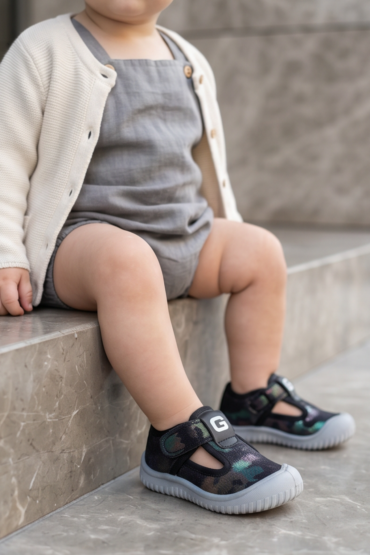 LuminaWalk-Esnek Tabanlı Burun Korumalı Cırt Cırtlı Unisex Kız Erkek Bebek Ayakkabısı - Parıltılı Kamuflaj Desenli Hafif İlk Adım Kreş ve Anaokulu Ayakkabısı