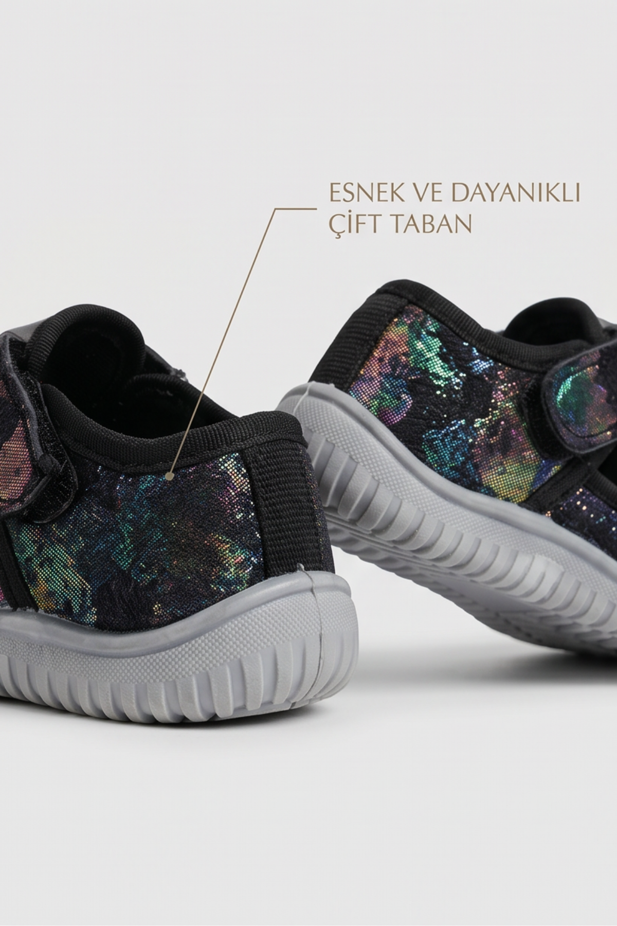 LuminaWalk-Esnek Tabanlı Burun Korumalı Cırt Cırtlı Unisex Kız Erkek Bebek Ayakkabısı - Parıltılı Kamuflaj Desenli Hafif İlk Adım Kreş ve Anaokulu Ayakkabısı