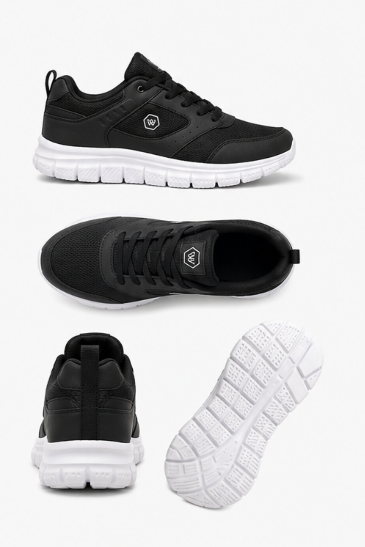 PureWalk Unisex Siyah Beyaz KalınTabanlı Spor Ayakkabı - Hafif Esnek Günlük Yürüyüş Sneaker Rahat Koşu ve Şehir Ayakkabısı