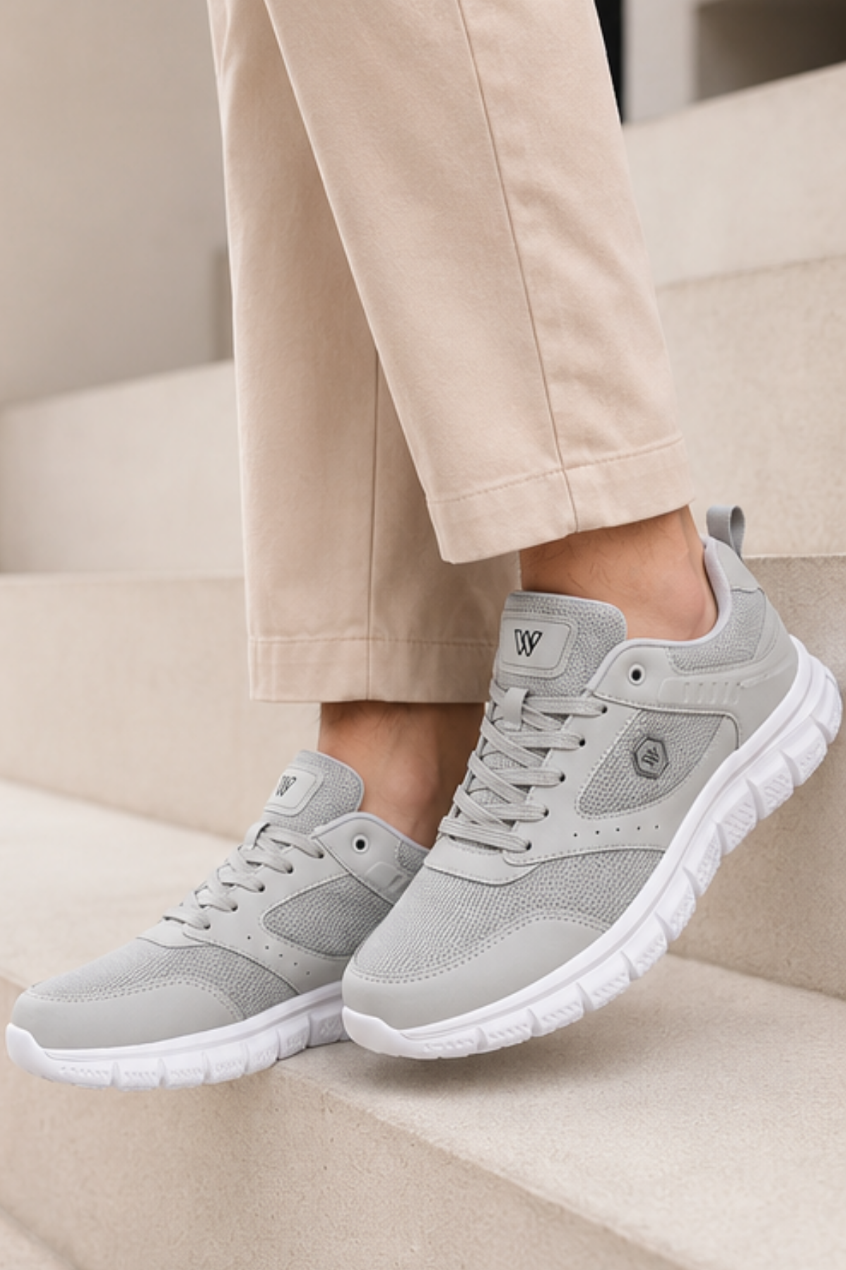 PureWalk Unisex Gri Kalın Tabanlı Spor Ayakkabı - Hafif Esnek Günlük Yürüyüş Sneaker Rahat Koşu ve Şehir Ayakkabısı
