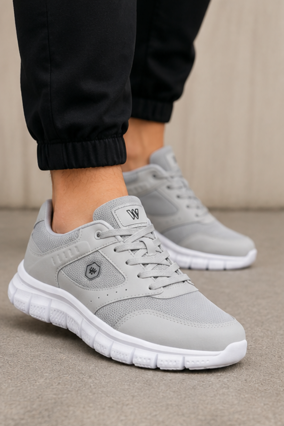 PureWalk Unisex Gri Kalın Tabanlı Spor Ayakkabı - Hafif Esnek Günlük Yürüyüş Sneaker Rahat Koşu ve Şehir Ayakkabısı