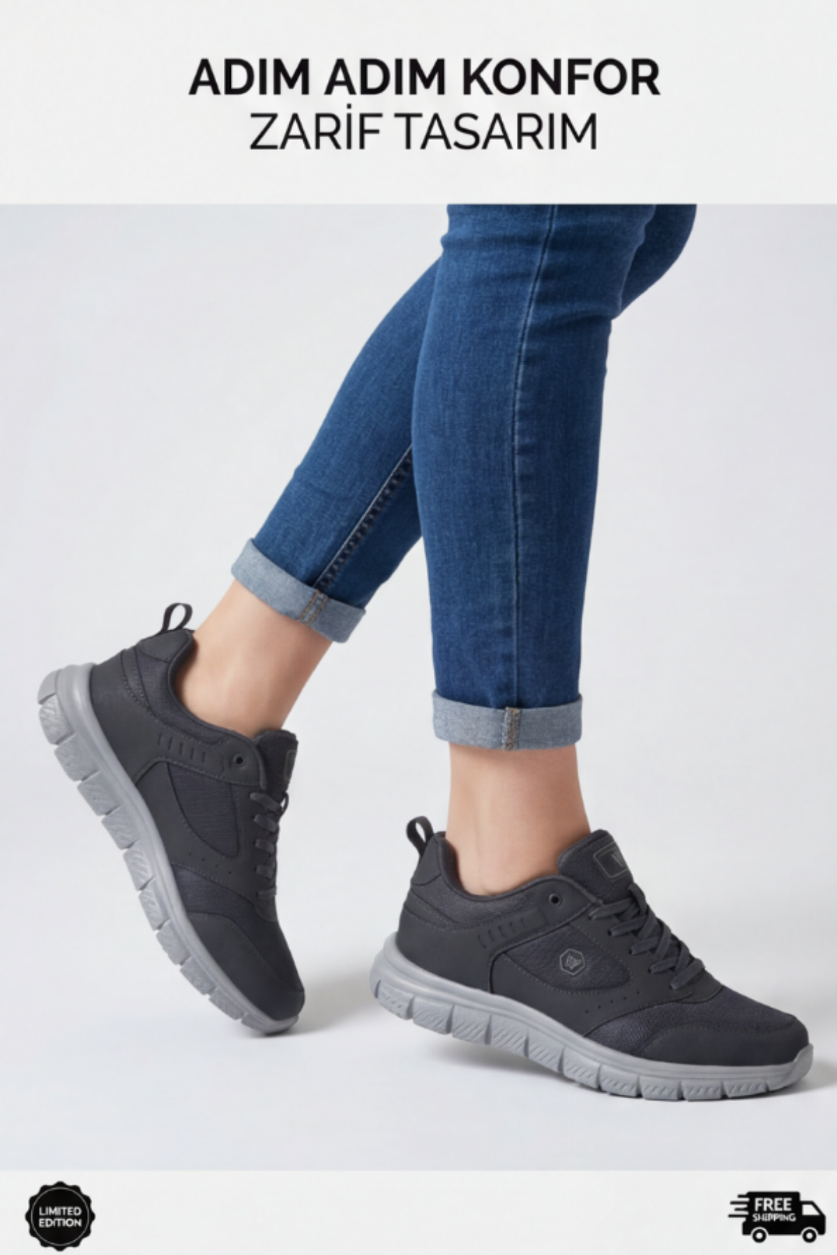 PureWalk Unisex Füme Kalın Tabanlı Spor Ayakkabı - Hafif Esnek Günlük Yürüyüş Sneaker Rahat Koşu ve Şehir Ayakkabısı