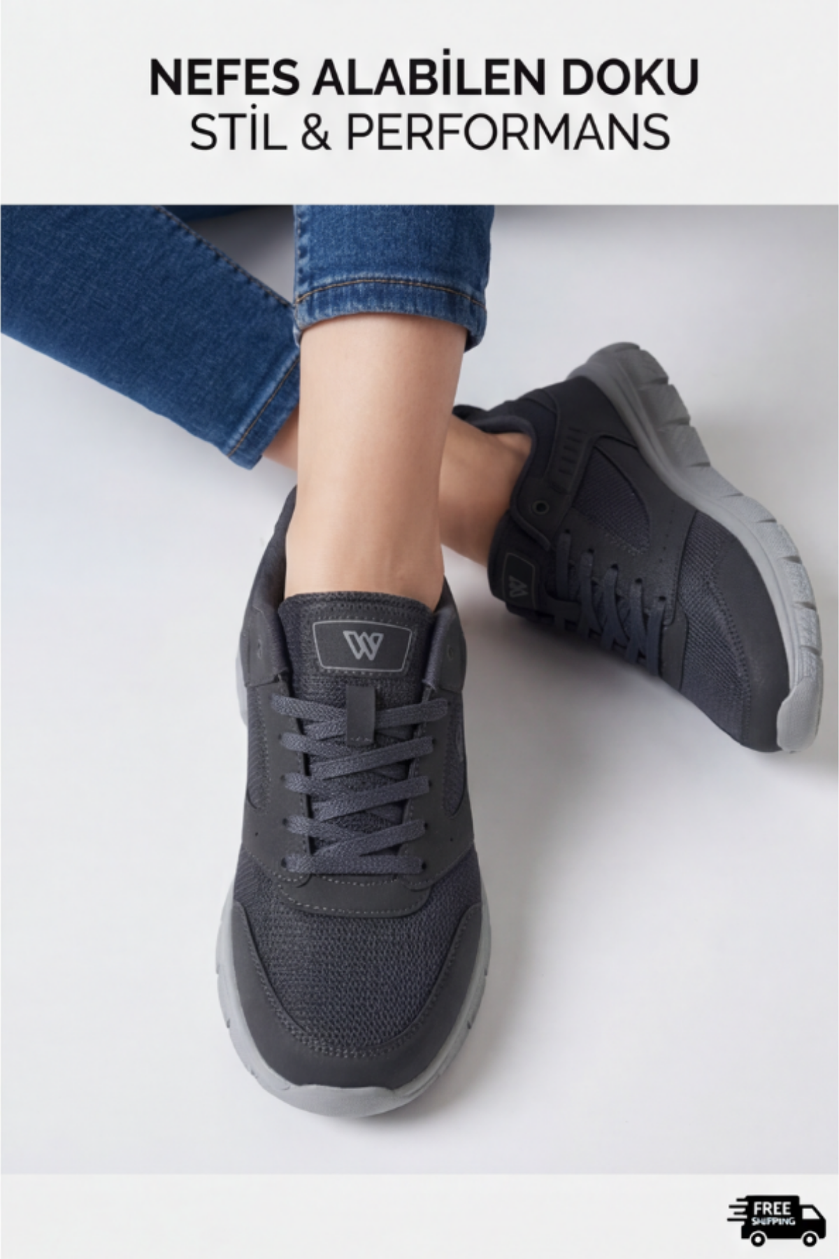 PureWalk Unisex Füme Kalın Tabanlı Spor Ayakkabı - Hafif Esnek Günlük Yürüyüş Sneaker Rahat Koşu ve Şehir Ayakkabısı