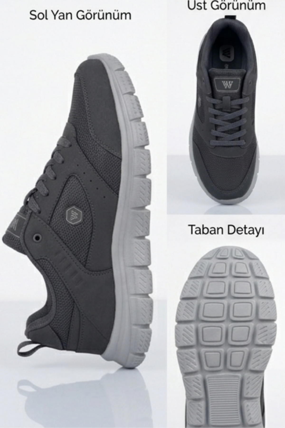 PureWalk Unisex Füme Kalın Tabanlı Spor Ayakkabı - Hafif Esnek Günlük Yürüyüş Sneaker Rahat Koşu ve Şehir Ayakkabısı