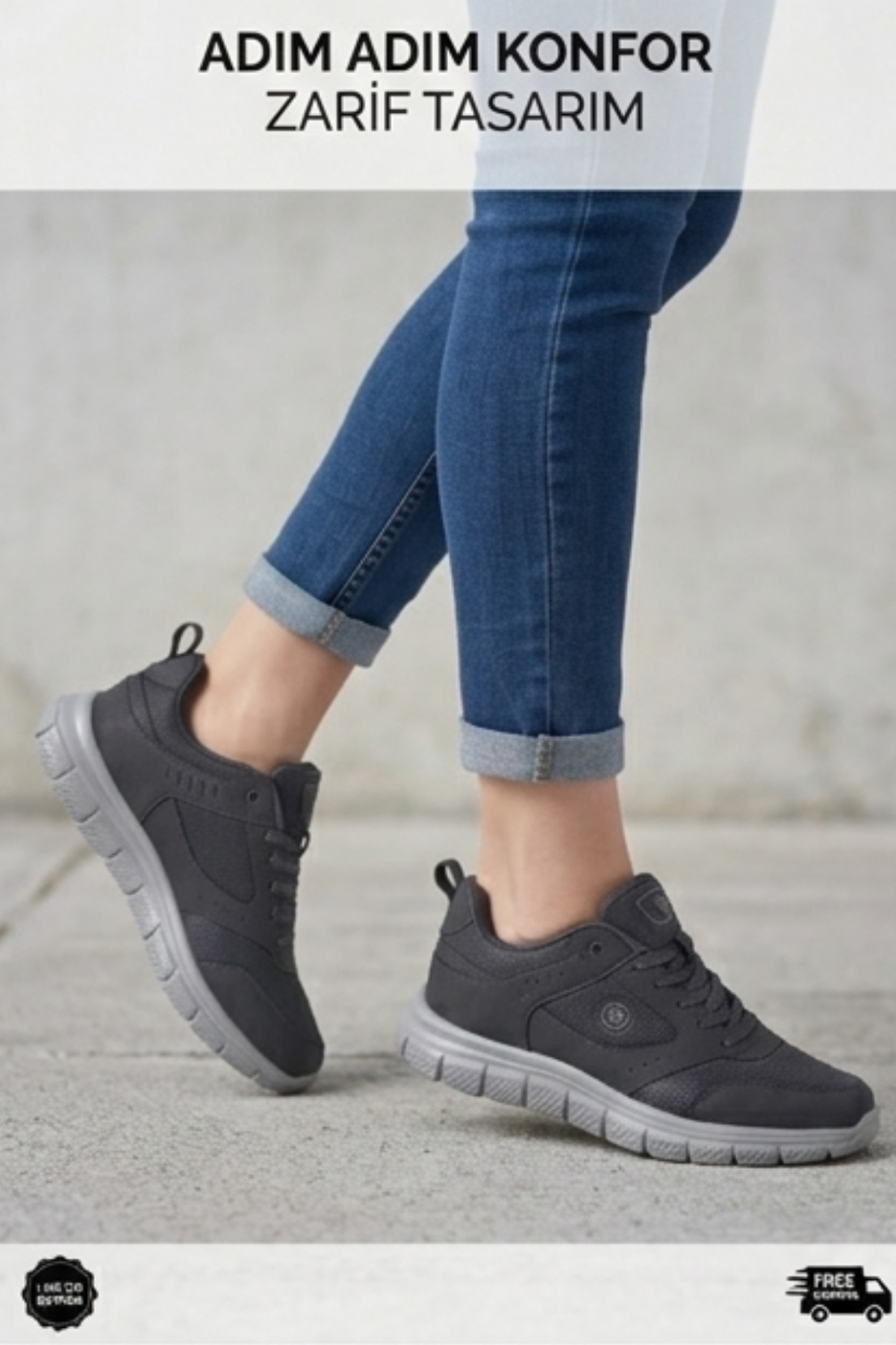 PureWalk Unisex Füme Kalın Tabanlı Spor Ayakkabı - Hafif Esnek Günlük Yürüyüş Sneaker Rahat Koşu ve Şehir Ayakkabısı