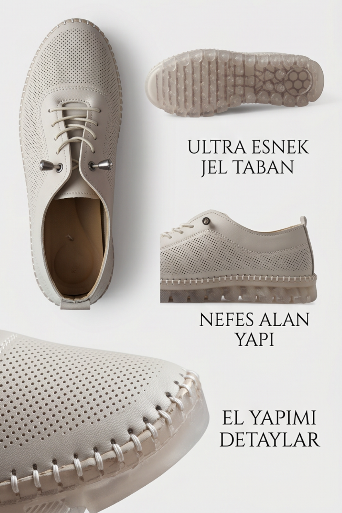 FlexiGel Tam Ortopedik Jel Tabanlı Kadın Krem Loafer - Ultra Esnek Nefes Alabilir Hafif Günlük Anne Ayakkabısı