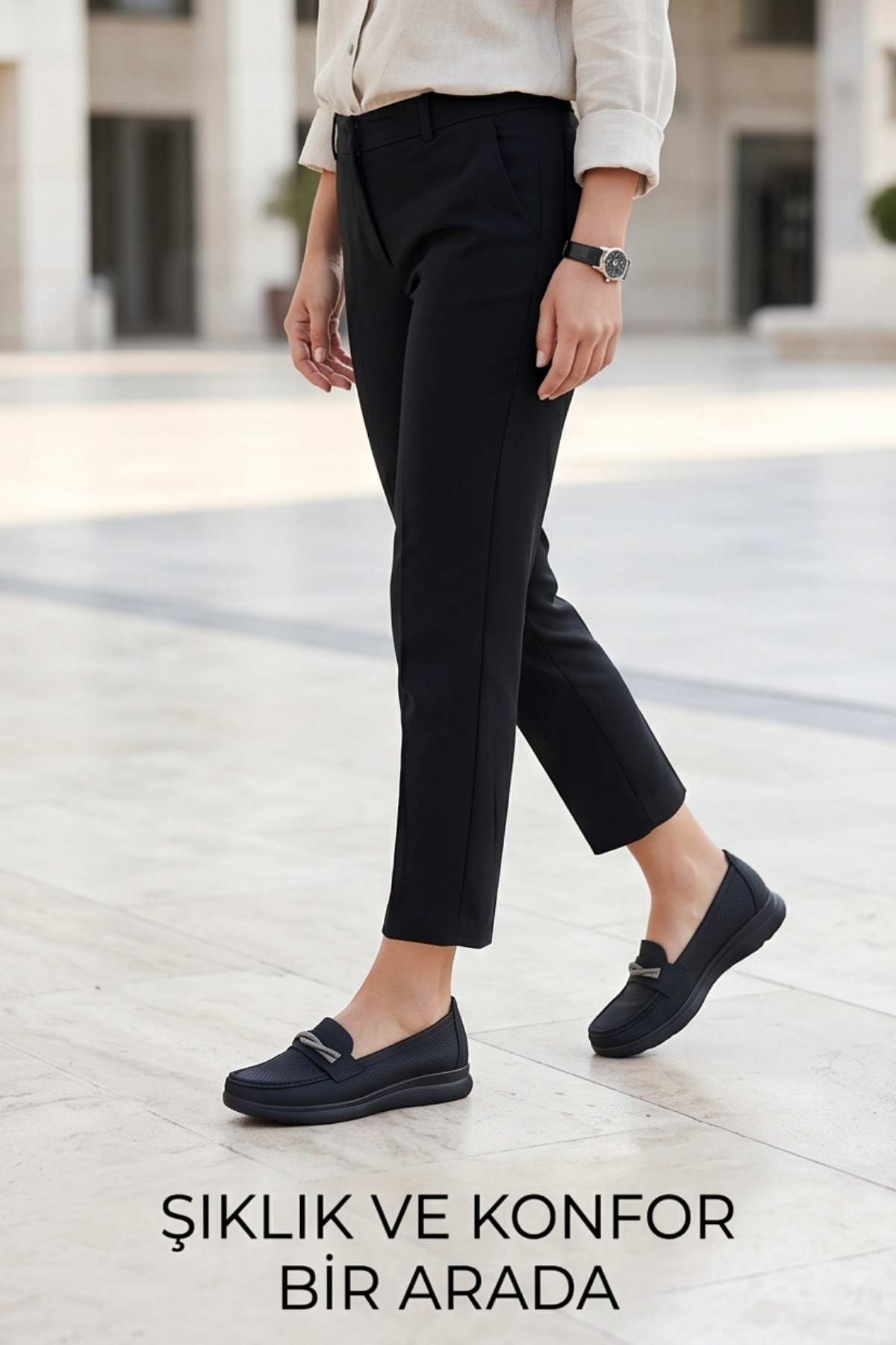 Aura Comfort – Ortopedik Tabanlı Işıltı Detaylı Kadın Siyah Günlük Casual Loafer Ayakkabı