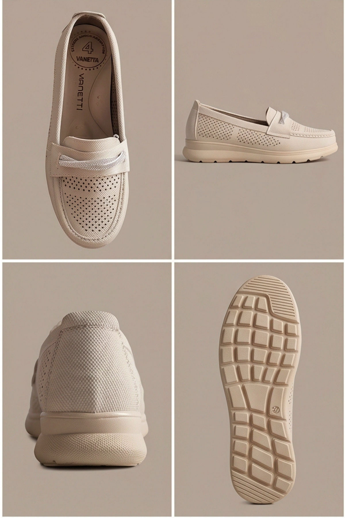 Aura Comfort – Ortopedik Tabanlı Işıltı Detaylı Kadın Krem Günlük Casual Loafer Ayakkabı