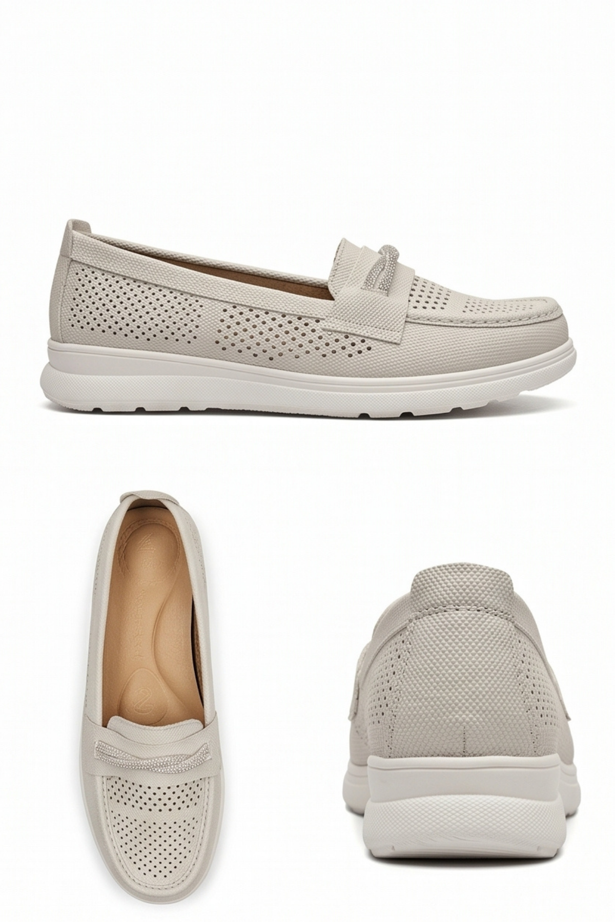 Aura Comfort – Ortopedik Tabanlı Işıltı Detaylı Kadın Buz Rengi Günlük Casual Loafer Ayakkabı