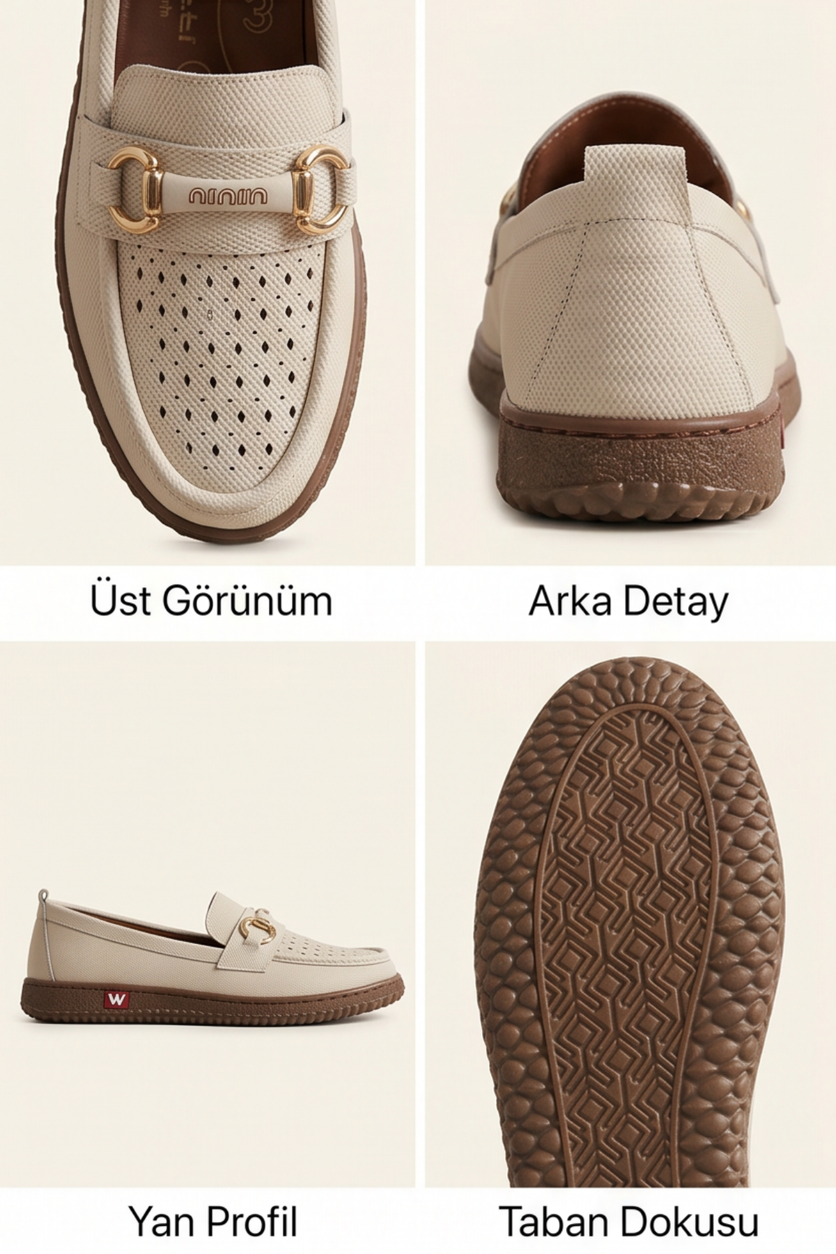 Odessa Comfort -  Ortopedik 4 Nokta Taban Destekli Nefes Alabilir Lazer Kesim Günlük Rahat Krem Rengi Kadın Casual Ayakkabı Hafif Yürüyüş Loafer
