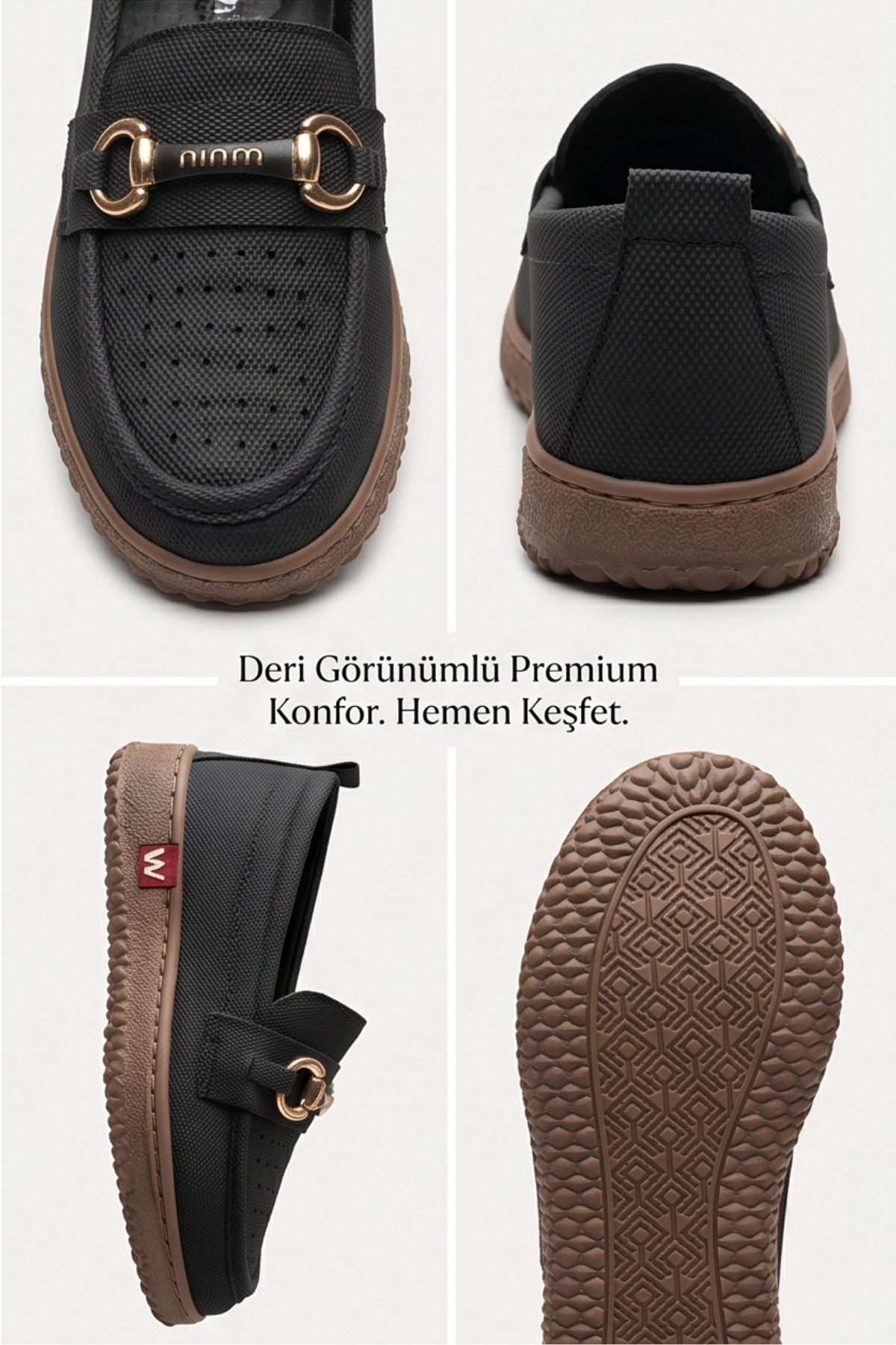 Odessa Comfort -  Ortopedik 4 Nokta Taban Destekli Nefes Alabilir Lazer Kesim Günlük Rahat Siyah Kadın Casual Ayakkabı Hafif Yürüyüş Loafer