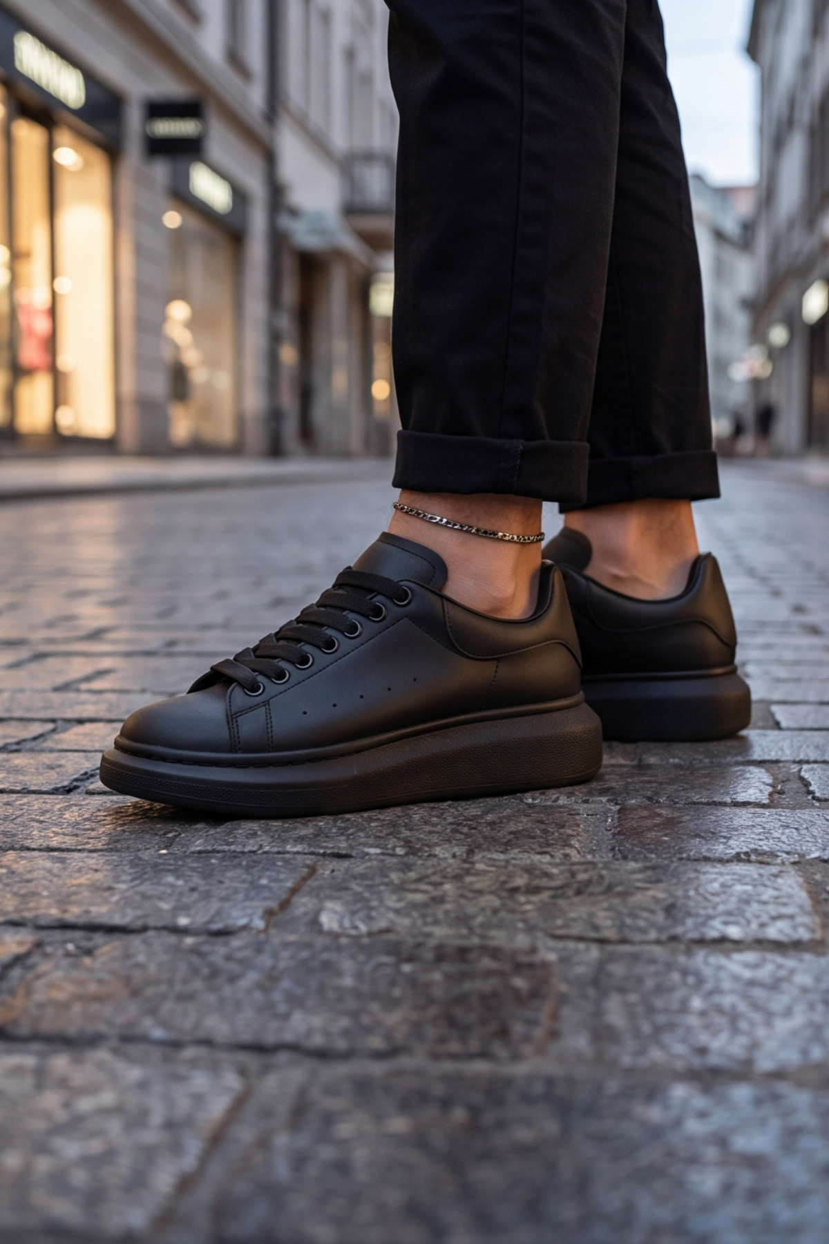 LiaQuenn - Rahat ve Hafif Yüksek Tabanlı Yürüyüş Günlük Spor Giy Çık Unisex Siyah Sneaker Ayakkabı