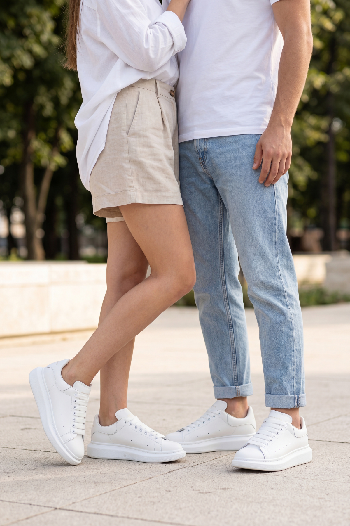 LiaQuenn - Rahat ve Hafif Yüksek Tabanlı Yürüyüş Günlük Spor Giy Çık Unisex Beyaz Sneaker Ayakkabı