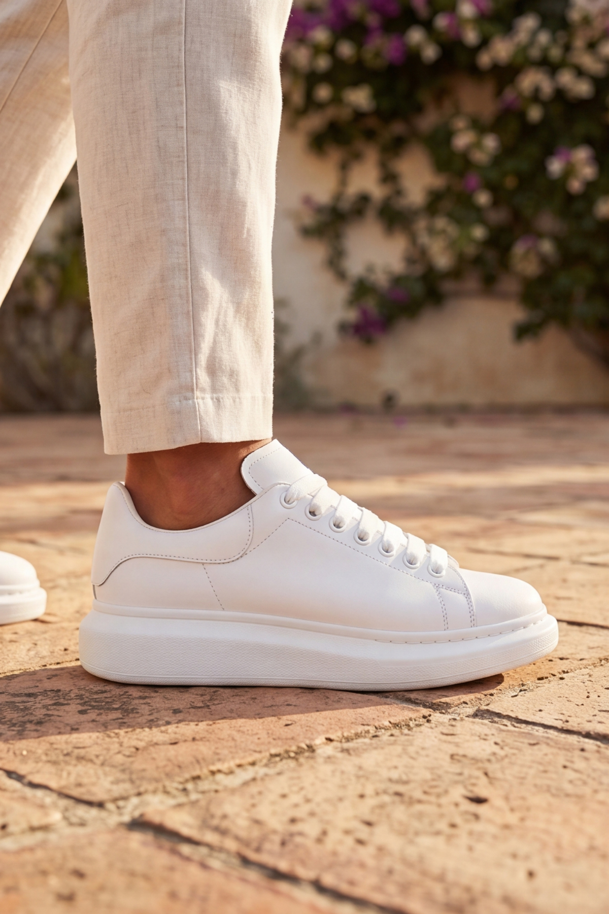 LiaQuenn - Rahat ve Hafif Yüksek Tabanlı Yürüyüş Günlük Spor Giy Çık Unisex Beyaz Sneaker Ayakkabı