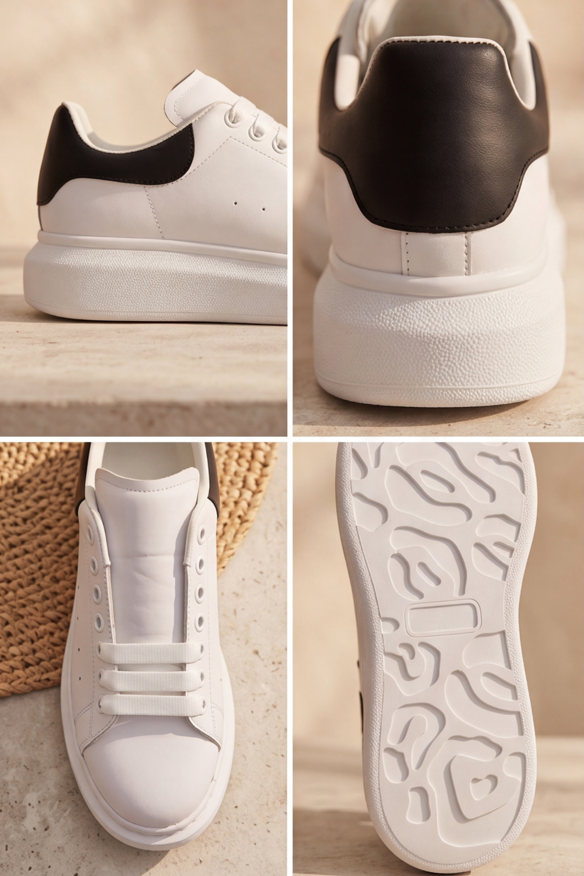 LiaQuenn - Rahat ve Hafif Yüksek Tabanlı Yürüyüş Günlük Spor Giy Çık Unisex Beyaz-Siyah Sneaker Ayakkabı