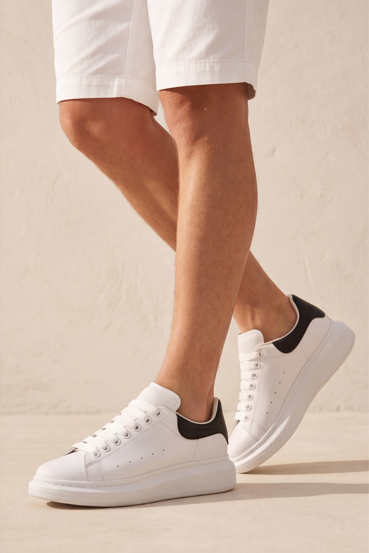 LiaQuenn - Rahat ve Hafif Yüksek Tabanlı Yürüyüş Günlük Spor Giy Çık Unisex Beyaz-Siyah Sneaker Ayakkabı