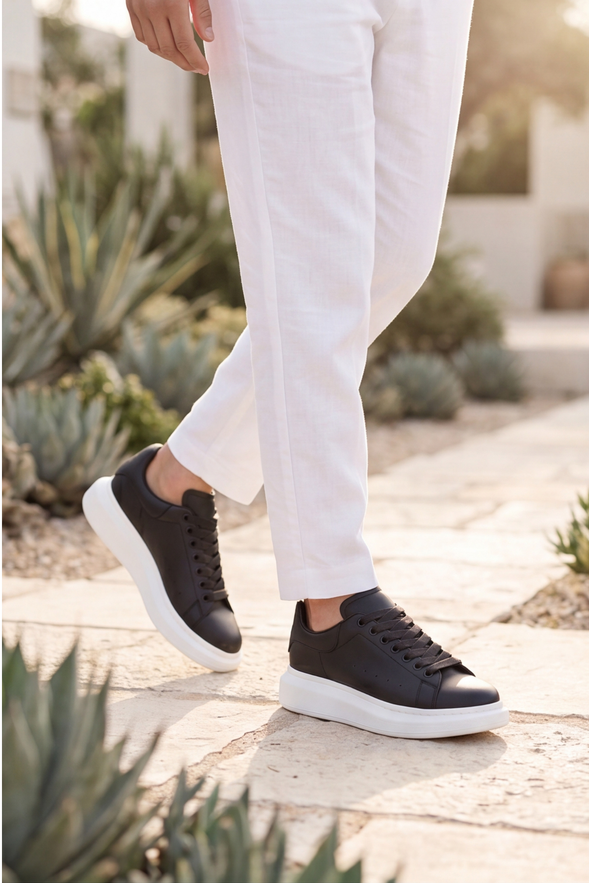 LiaQuenn - Rahat ve Hafif Yüksek Tabanlı Yürüyüş Günlük Spor Giy Çık Unisex Siyah-Beyaz Sneaker Ayakkabı