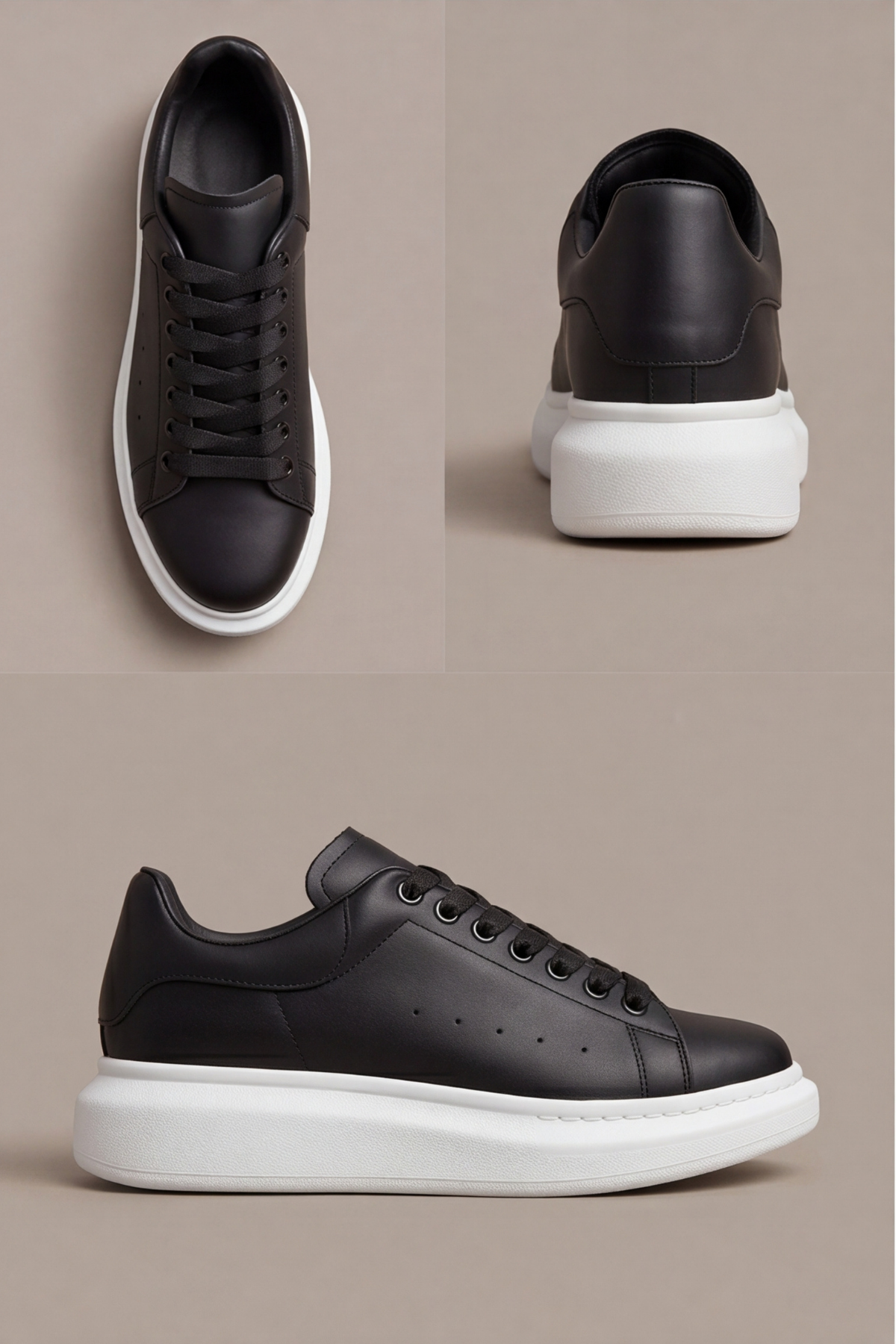 LiaQuenn - Rahat ve Hafif Yüksek Tabanlı Yürüyüş Günlük Spor Giy Çık Unisex Siyah-Beyaz Sneaker Ayakkabı
