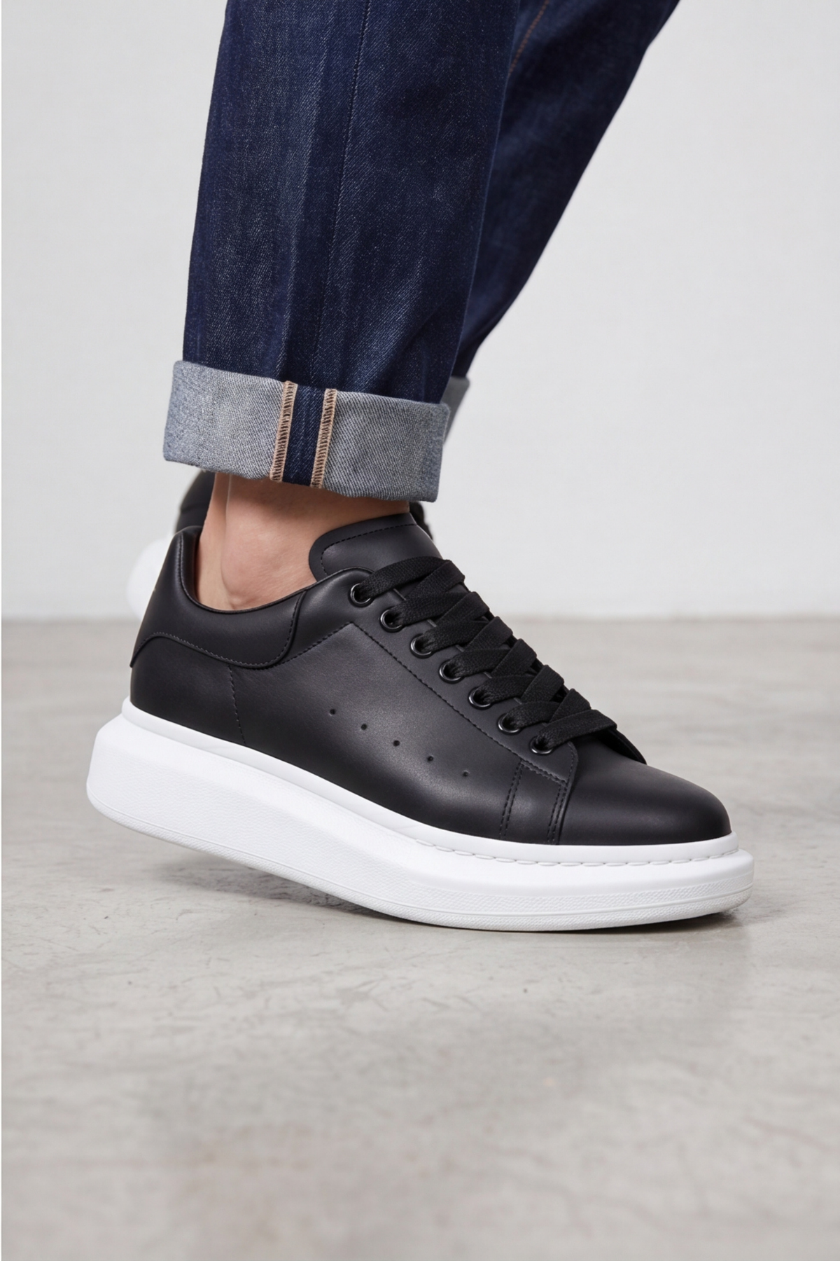 LiaQuenn - Rahat ve Hafif Yüksek Tabanlı Yürüyüş Günlük Spor Giy Çık Unisex Siyah-Beyaz Sneaker Ayakkabı