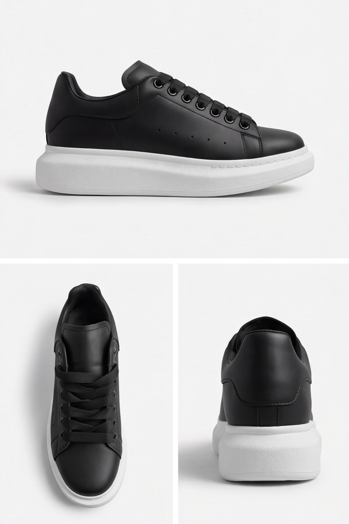 LiaQuenn - Rahat ve Hafif Yüksek Tabanlı Yürüyüş Günlük Spor Giy Çık Unisex Siyah-Beyaz Sneaker Ayakkabı