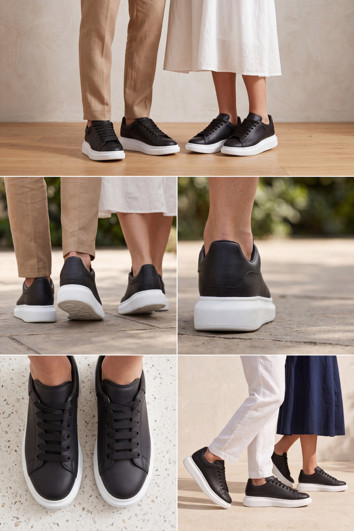 LiaQuenn - Rahat ve Hafif Yüksek Tabanlı Yürüyüş Günlük Spor Giy Çık Unisex Siyah-Beyaz Sneaker Ayakkabı