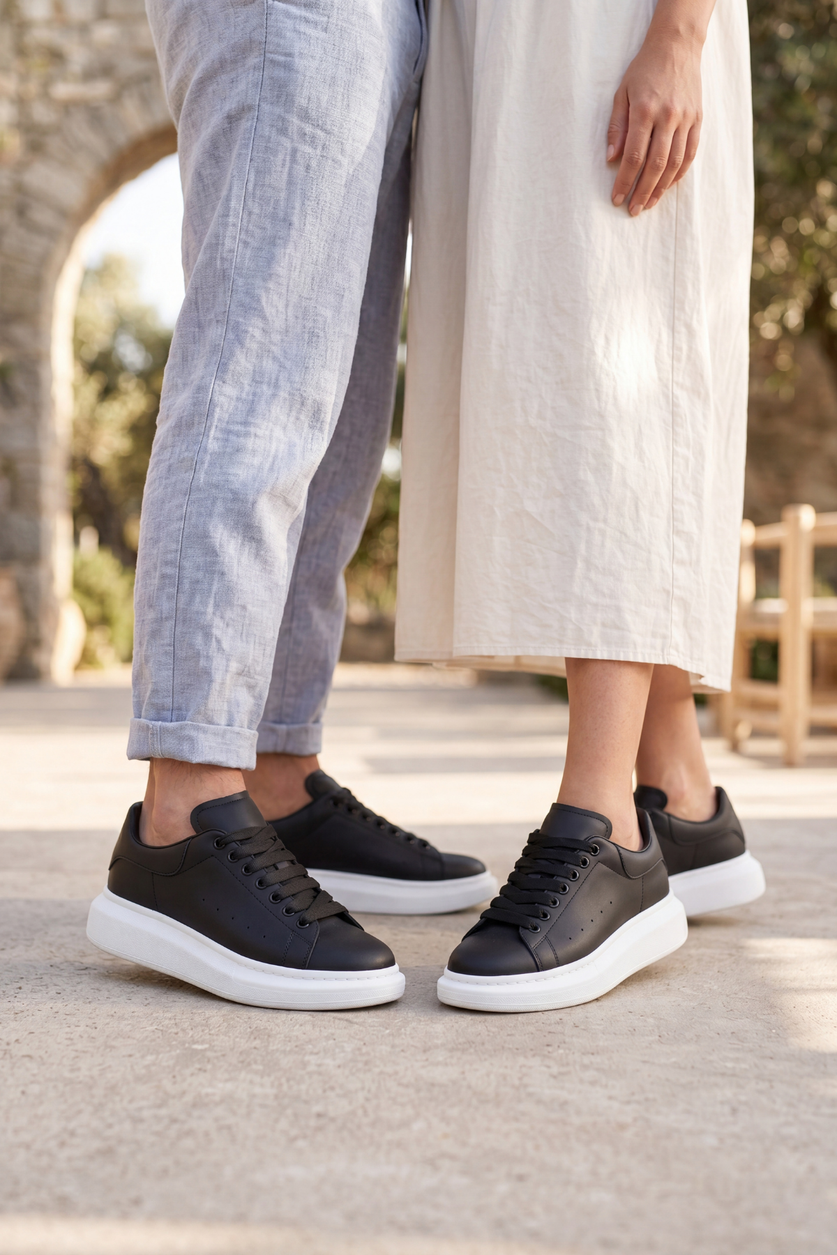 LiaQuenn - Rahat ve Hafif Yüksek Tabanlı Yürüyüş Günlük Spor Giy Çık Unisex Siyah-Beyaz Sneaker Ayakkabı