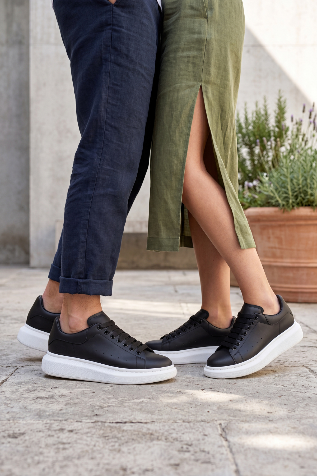 LiaQuenn - Rahat ve Hafif Yüksek Tabanlı Yürüyüş Günlük Spor Giy Çık Unisex Siyah-Beyaz Sneaker Ayakkabı