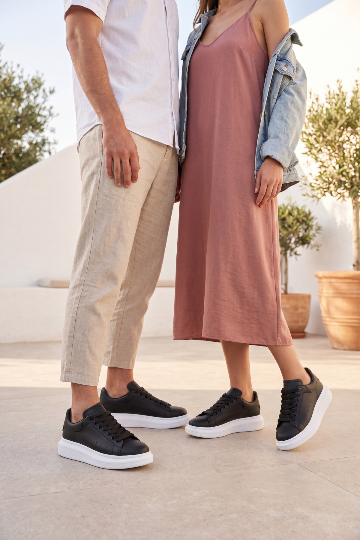 LiaQuenn - Rahat ve Hafif Yüksek Tabanlı Yürüyüş Günlük Spor Giy Çık Unisex Siyah-Beyaz Sneaker Ayakkabı