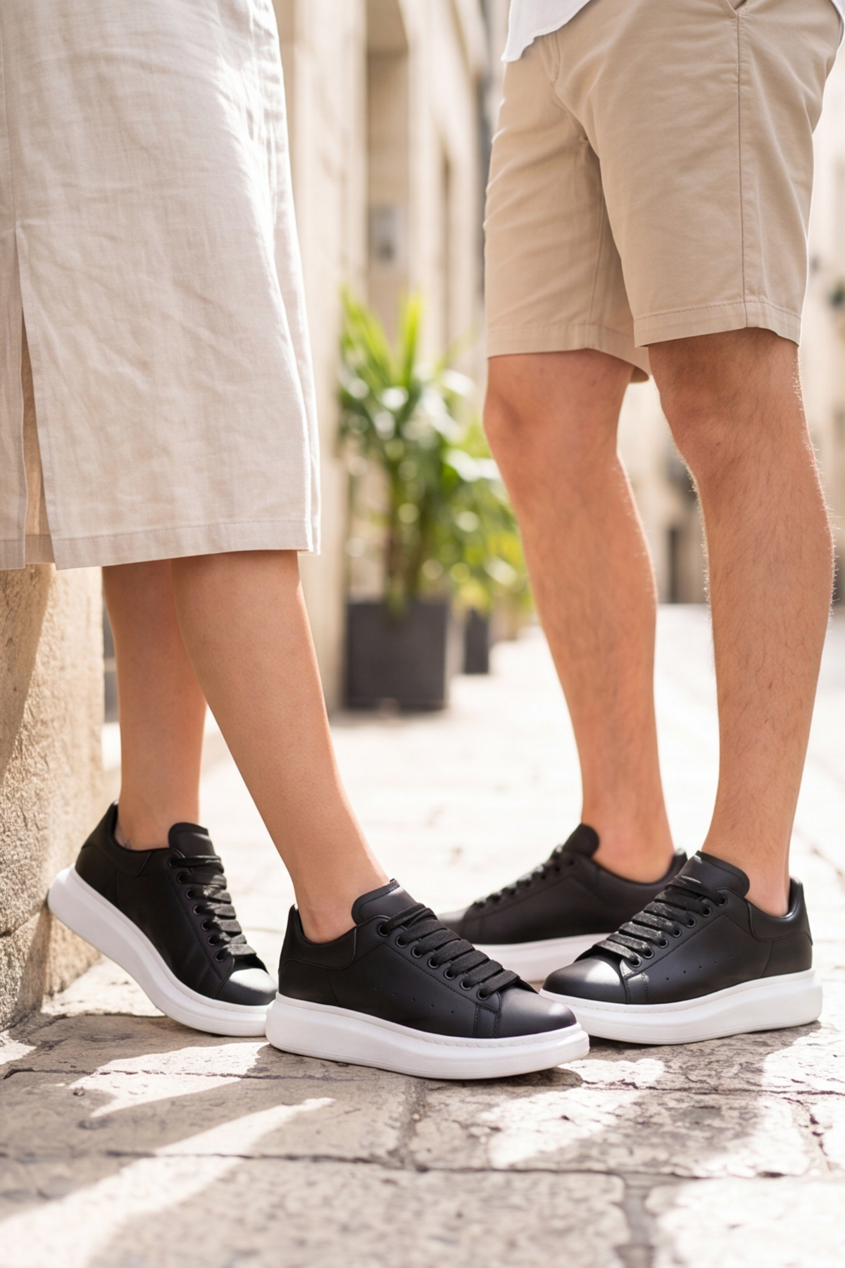 LiaQuenn - Rahat ve Hafif Yüksek Tabanlı Yürüyüş Günlük Spor Giy Çık Unisex Siyah-Beyaz Sneaker Ayakkabı