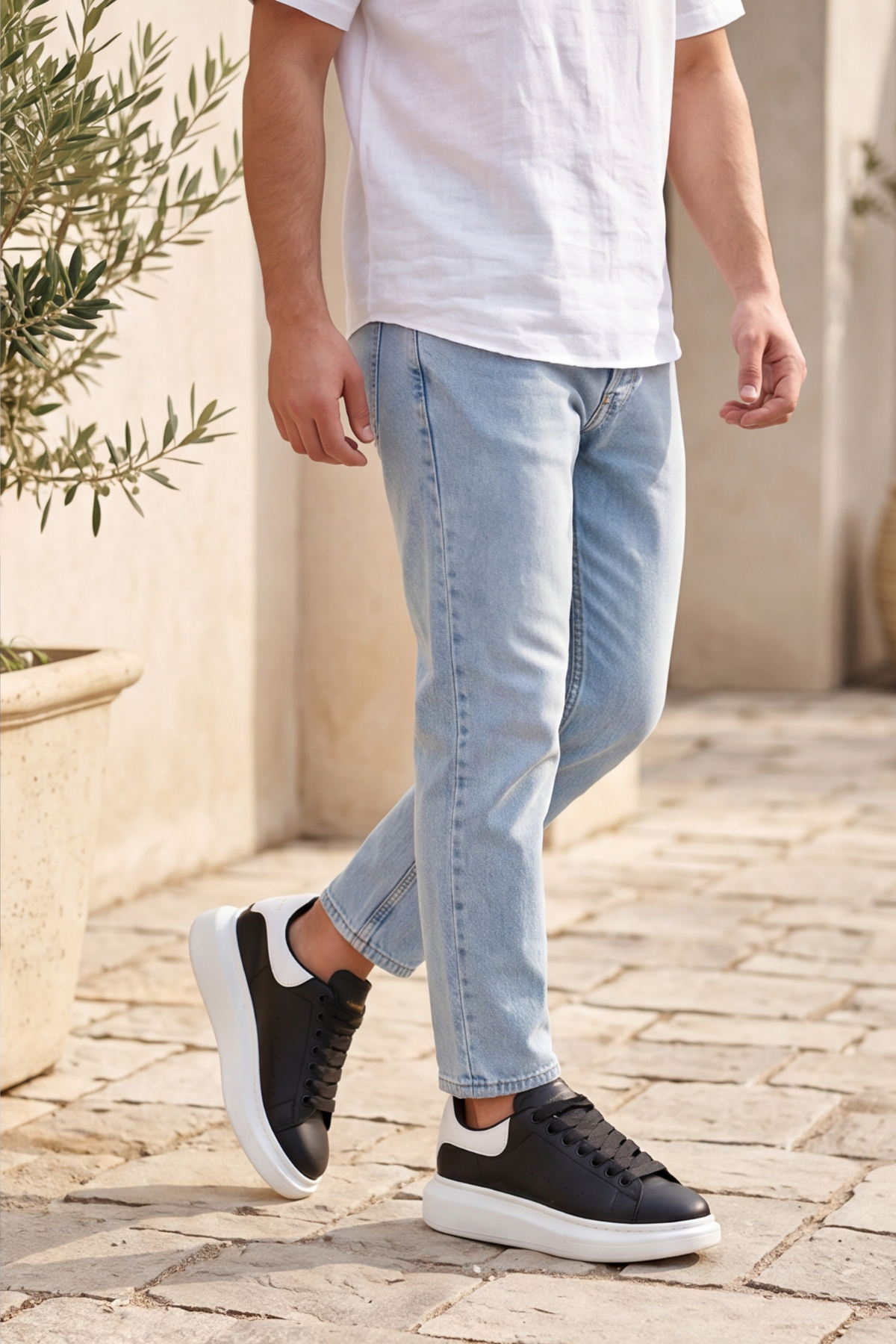 LiaQuenn - Rahat ve Hafif Yüksek Tabanlı Yürüyüş Günlük Spor Giy Çık Unisex Beyaz-Siyah-Beyaz Sneaker Ayakkabı