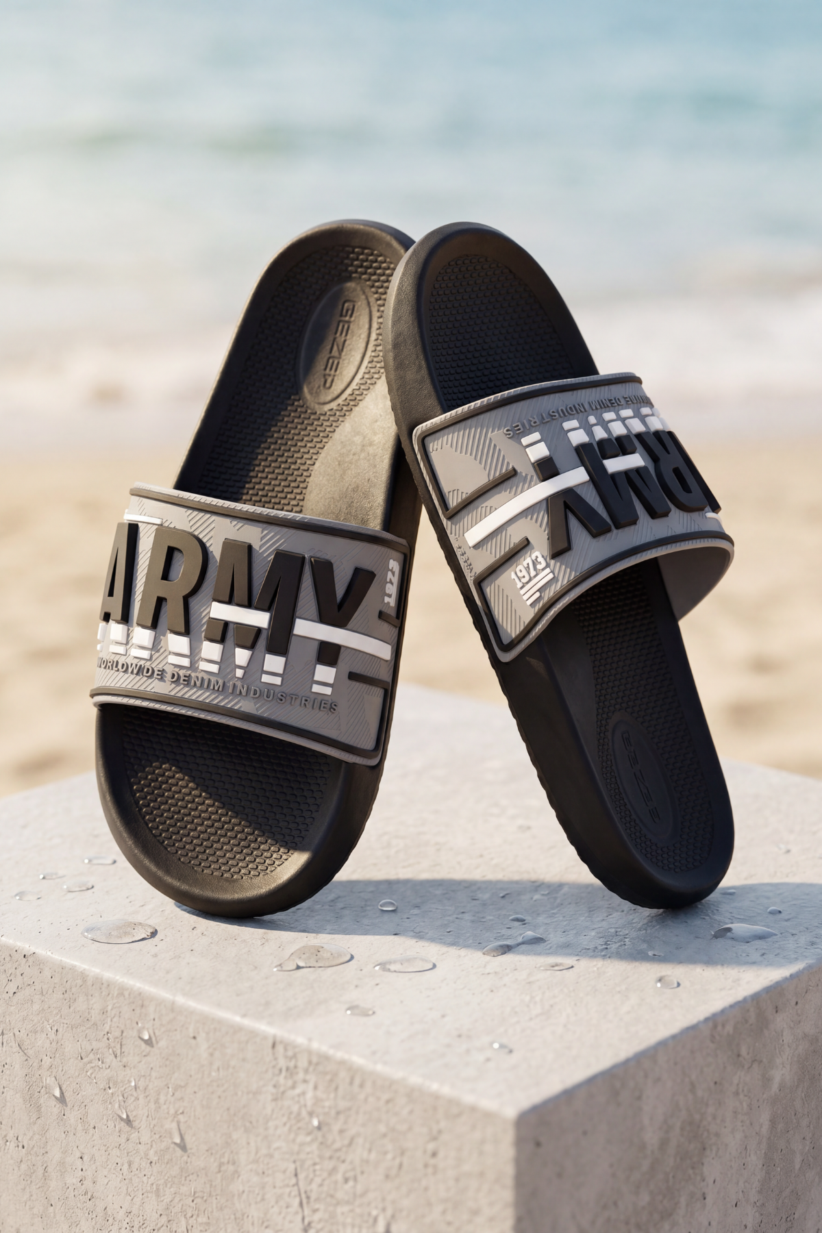 Next Generations ARMY Anatomik Tabanlı Siyah-Gri Kabartmalı ve Kaymaz Alt Yüzeyli Erkek  Havuz, Plaj, Ev, Banyo Terliği-Terlik