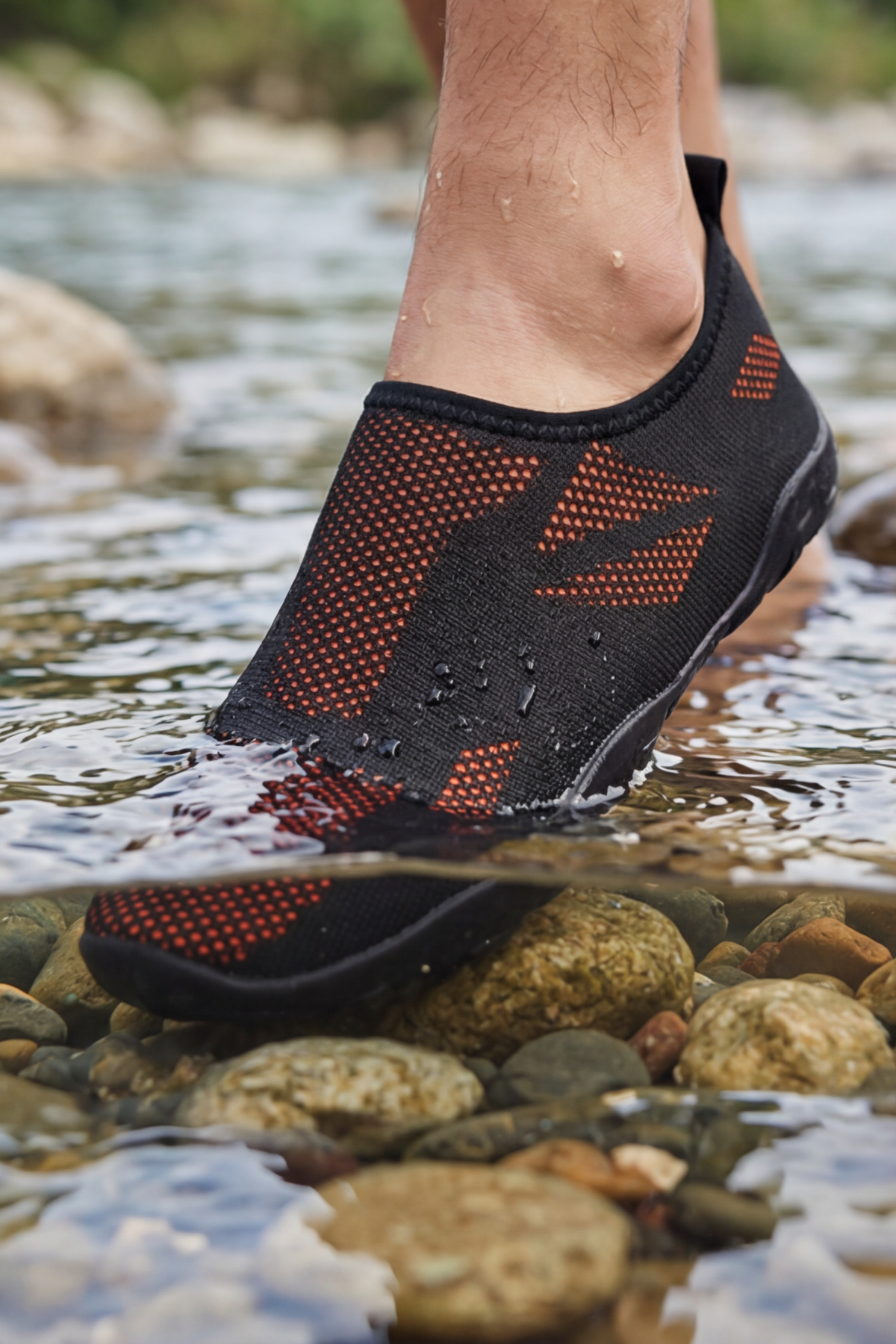 WAVEGLIDE - Esnek Siyah - Turuncu Unisex Deniz ve Plaj Ayakkabısı, Nefes Alabilir ve Hızlı Kuruyan Kumaş Dokulu Hafif Havuz ve Sörf Ayakkabısı