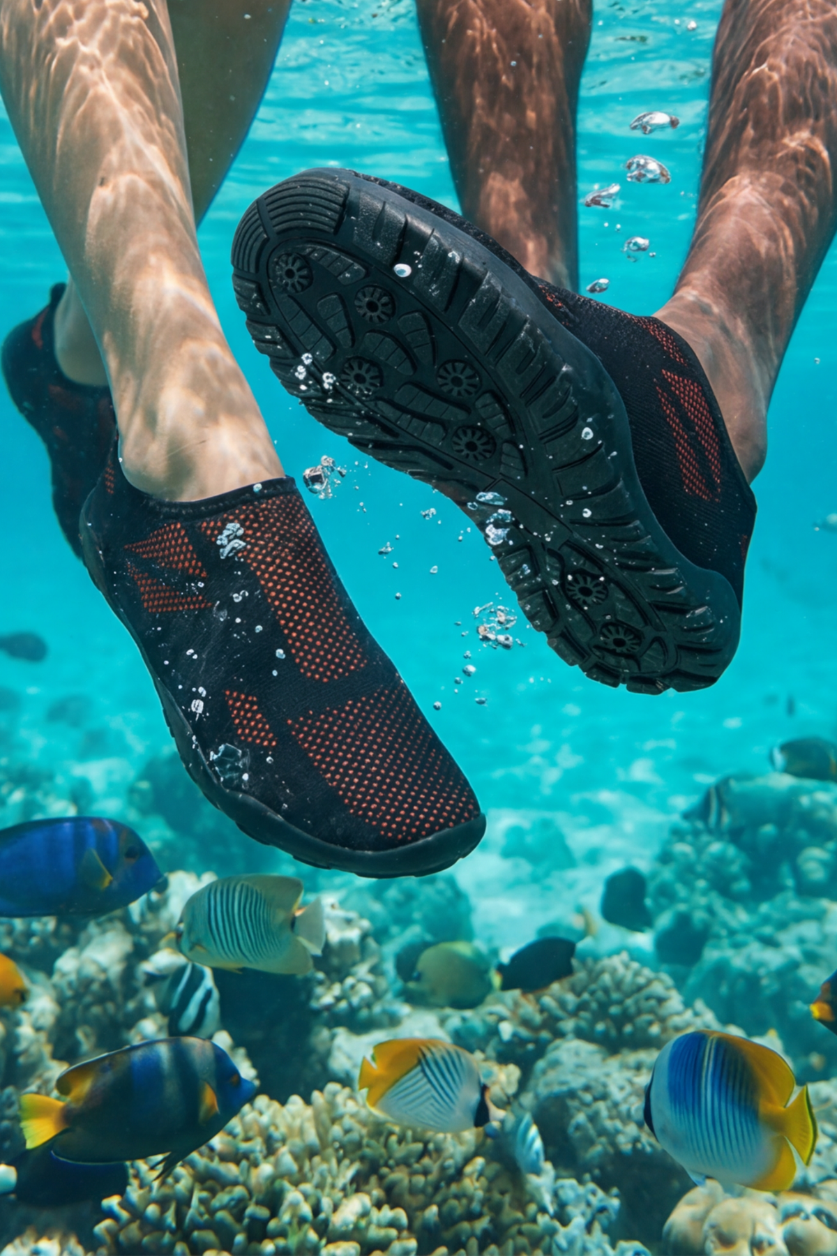 WAVEGLIDE - Esnek Siyah - Turuncu Unisex Deniz ve Plaj Ayakkabısı, Nefes Alabilir ve Hızlı Kuruyan Kumaş Dokulu Hafif Havuz ve Sörf Ayakkabısı
