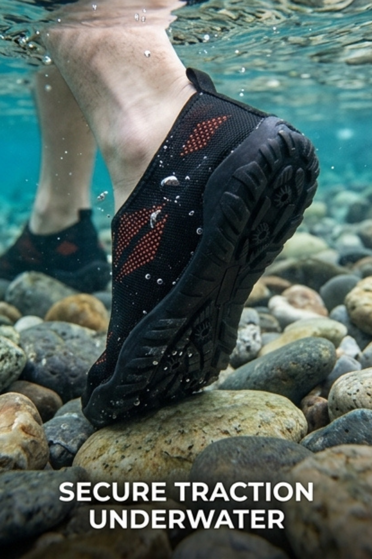 WAVEGLIDE - Esnek Siyah - Turuncu Unisex Deniz ve Plaj Ayakkabısı, Nefes Alabilir ve Hızlı Kuruyan Kumaş Dokulu Hafif Havuz ve Sörf Ayakkabısı