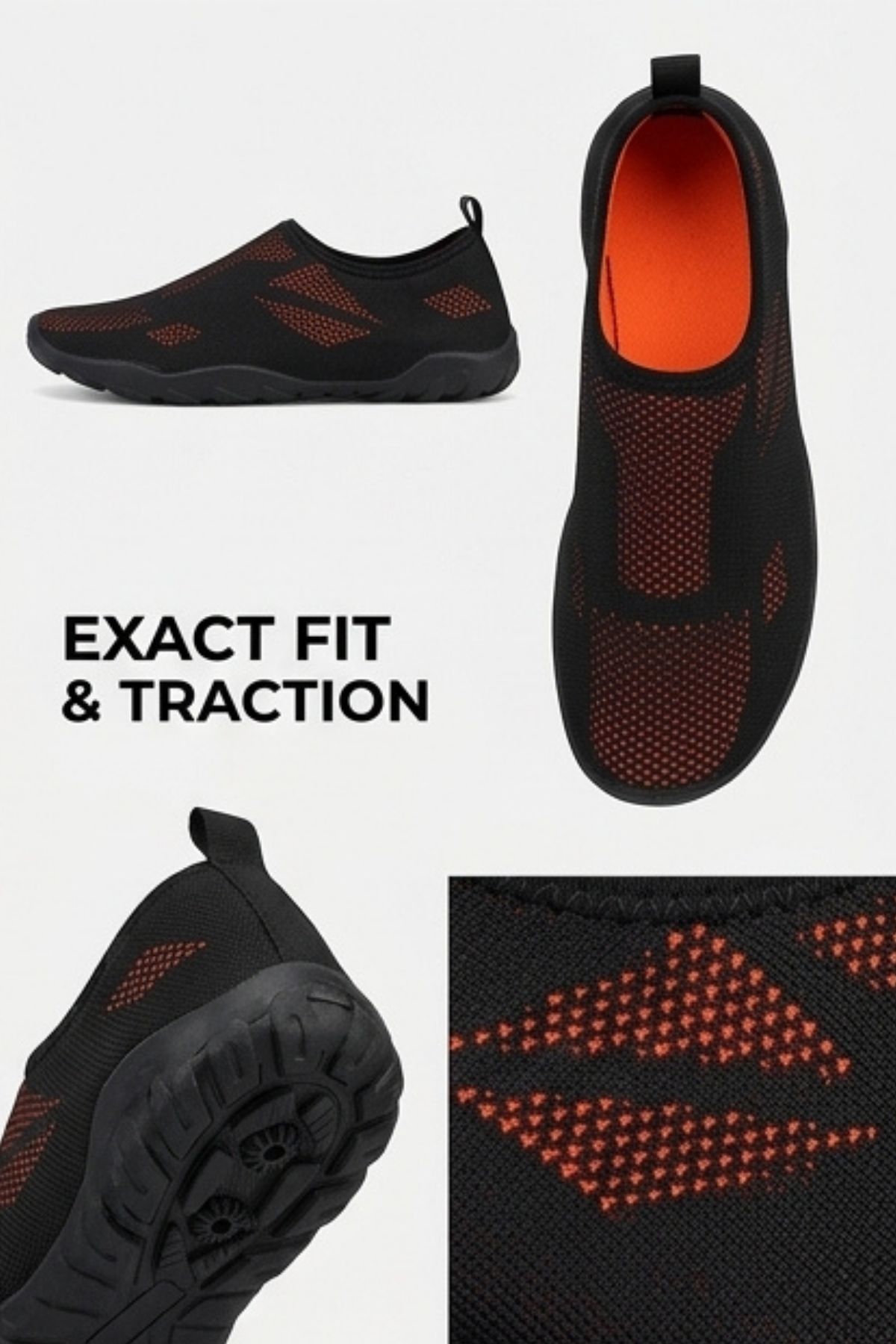 WAVEGLIDE - Esnek Siyah - Turuncu Unisex Deniz ve Plaj Ayakkabısı, Nefes Alabilir ve Hızlı Kuruyan Kumaş Dokulu Hafif Havuz ve Sörf Ayakkabısı