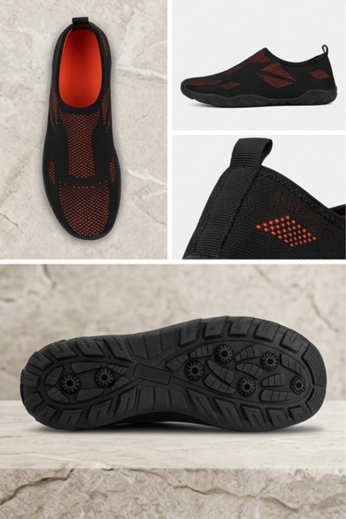 WAVEGLIDE - Esnek Siyah - Turuncu Unisex Deniz ve Plaj Ayakkabısı, Nefes Alabilir ve Hızlı Kuruyan Kumaş Dokulu Hafif Havuz ve Sörf Ayakkabısı