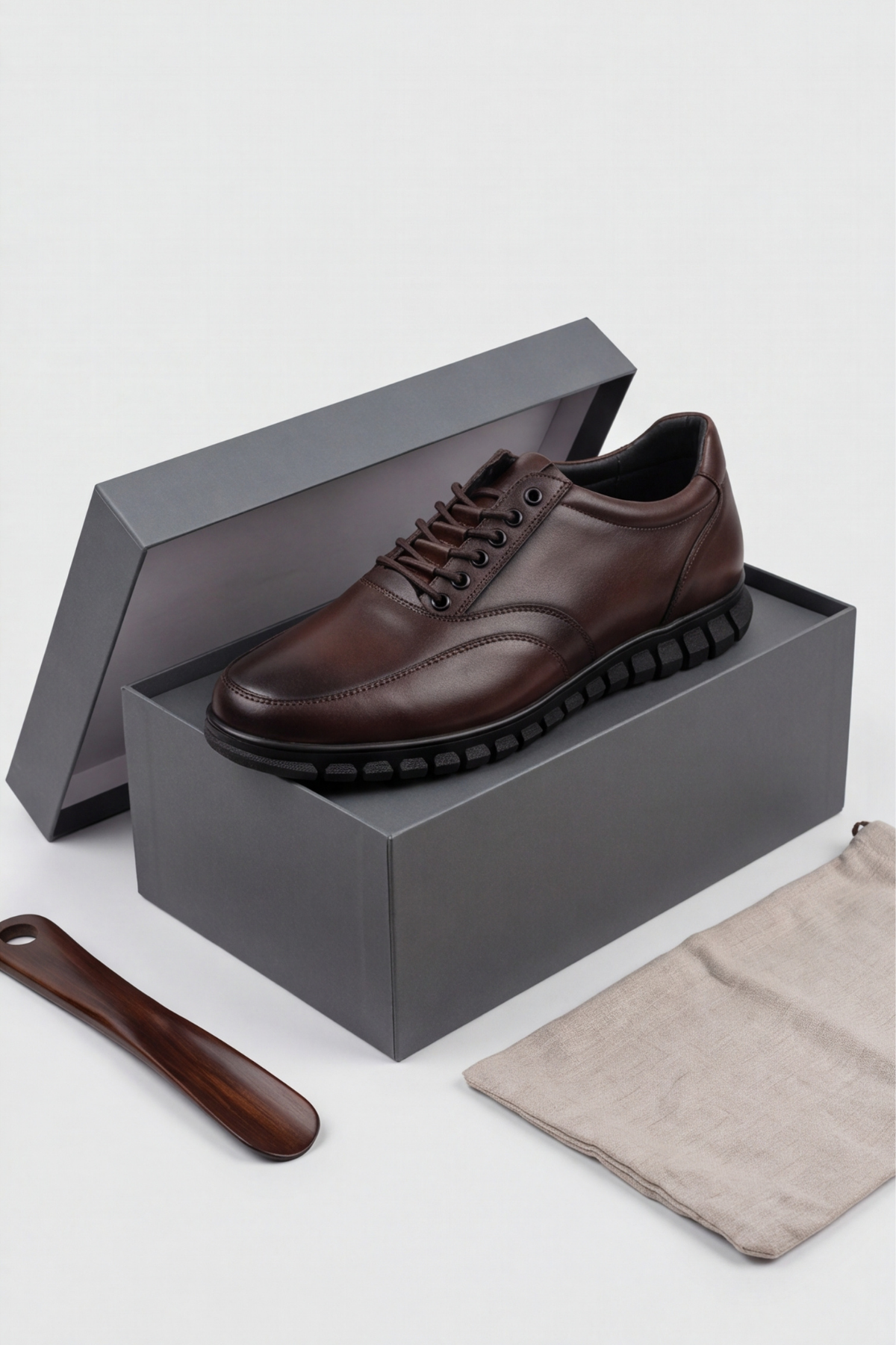 Brown Black – Elastik Bağcıklı Esnek Hafif Taban Günlük Comfort Erkek Casual Spor Ayakkabı