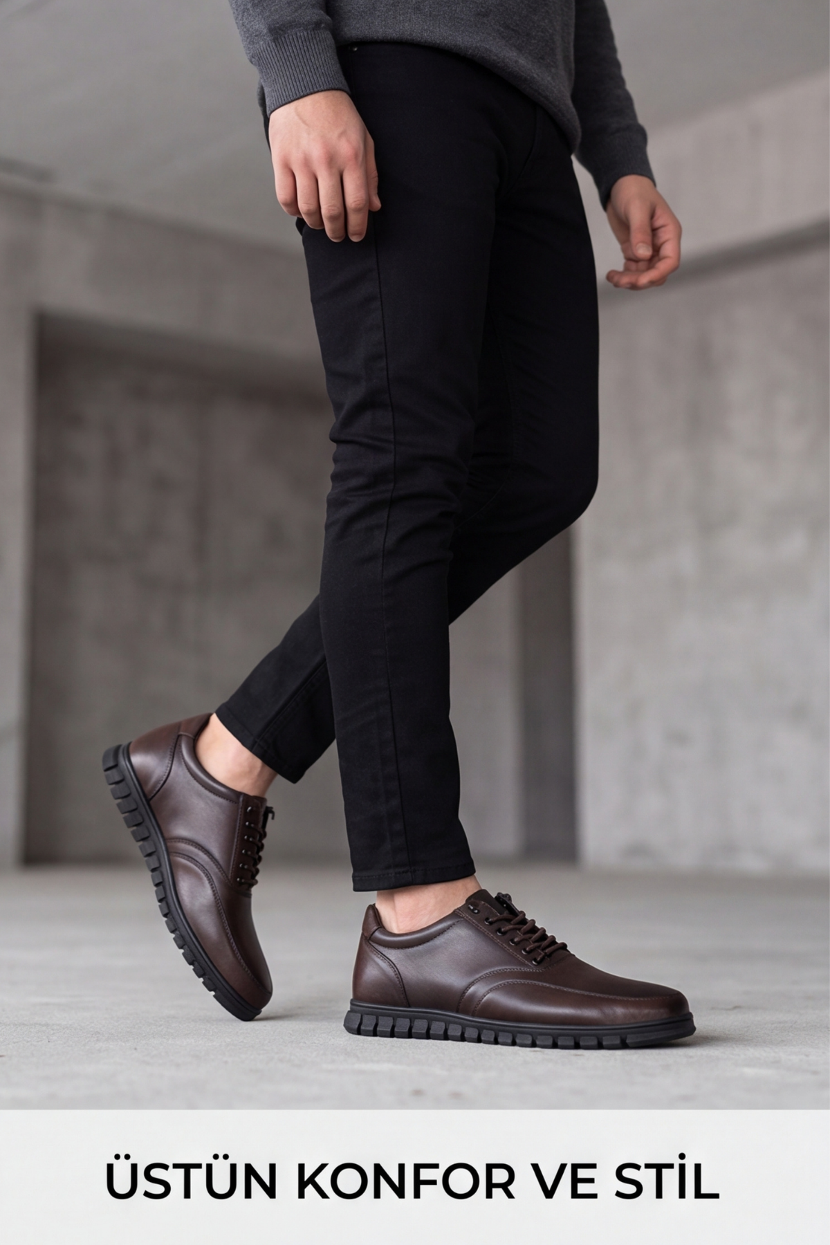 Brown Black – Elastik Bağcıklı Esnek Hafif Taban Günlük Comfort Erkek Casual Spor Ayakkabı