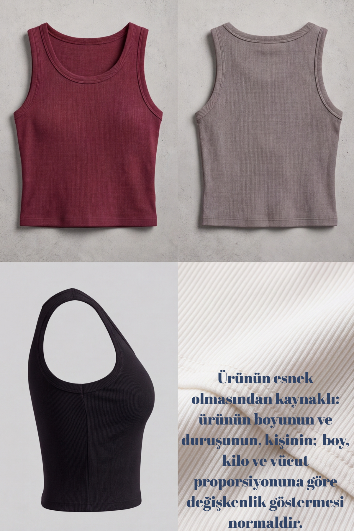Premium Fitilli Pamuklu Esnek Kumaş Kadın 4lü Crop Set - U Yakalı Spor ve Şık Basic Bluz Seti - Yumuşak Dokulu Slim Fit Yazlık Üst Set