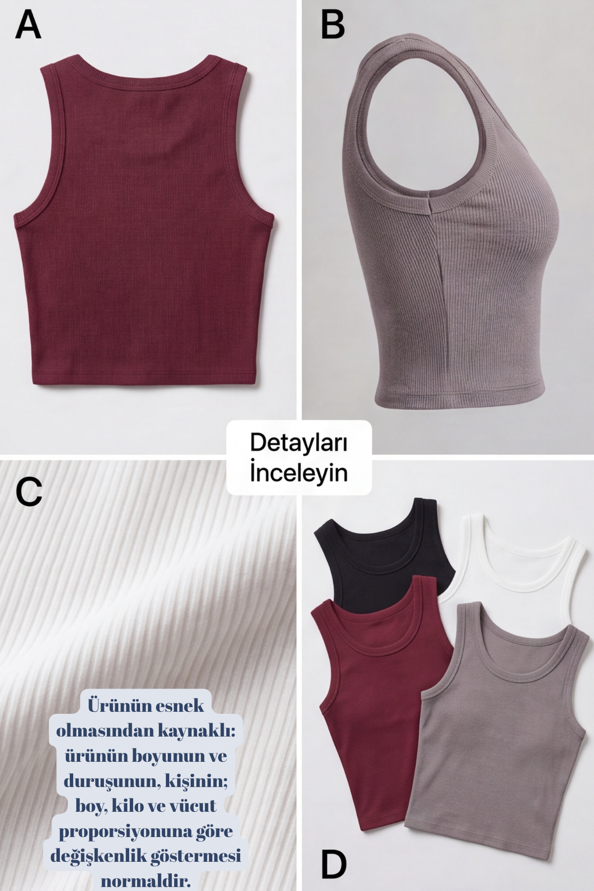 Premium Fitilli Pamuklu Esnek Kumaş Kadın 4lü Crop Set - U Yakalı Spor ve Şık Basic Bluz Seti - Yumuşak Dokulu Slim Fit Yazlık Üst Set