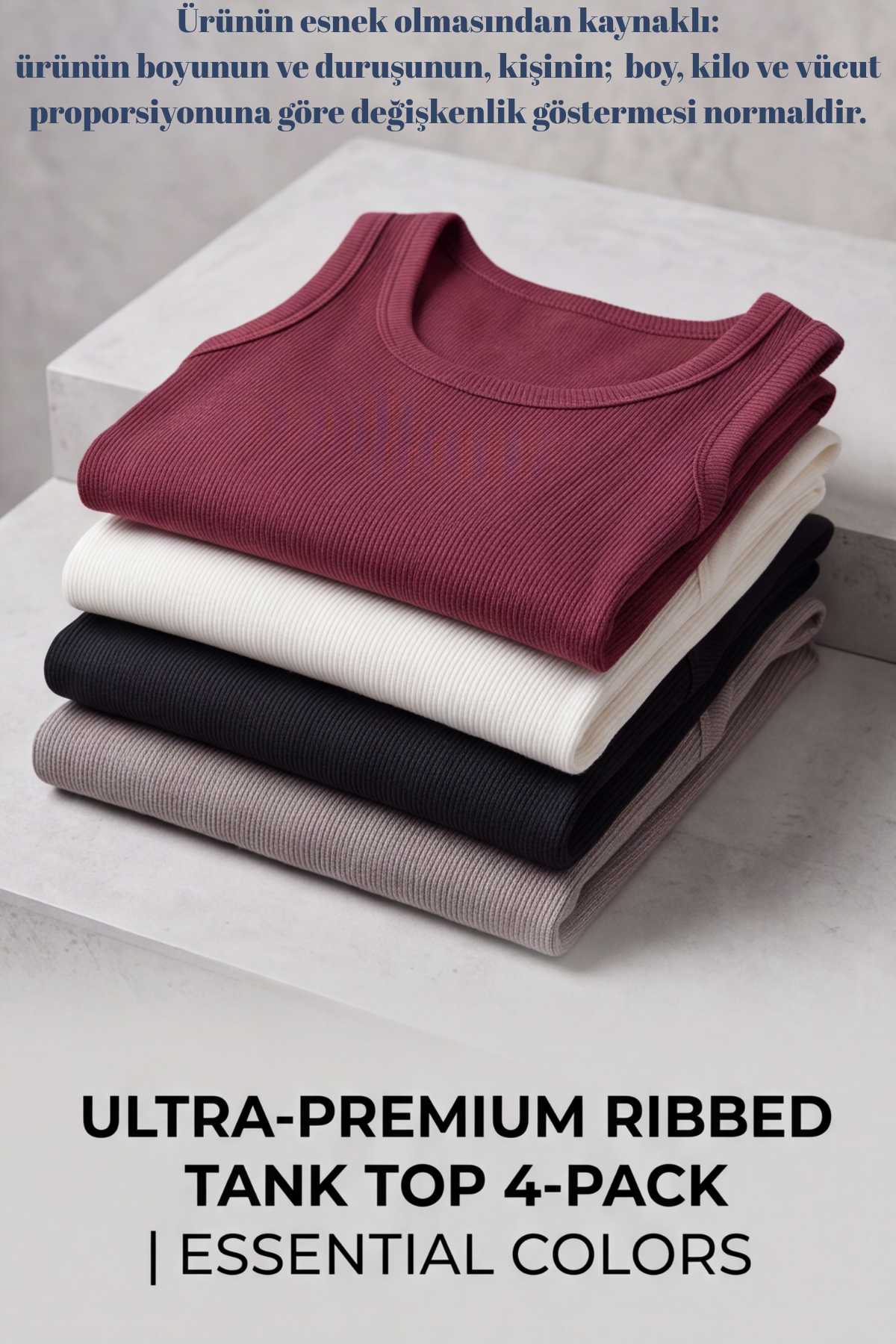 Premium Fitilli Pamuklu Esnek Kumaş Kadın 4lü Crop Set - U Yakalı Spor ve Şık Basic Bluz Seti - Yumuşak Dokulu Slim Fit Yazlık Üst Set