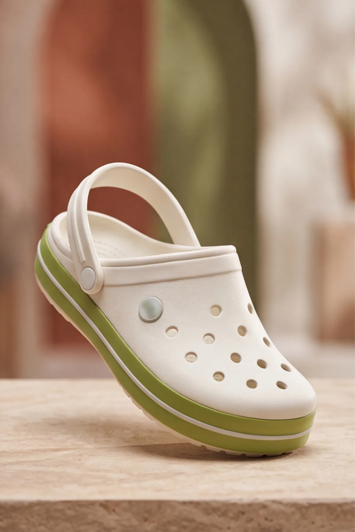 EasyStep - Ekru - Yeşil Hafif EVA Sabo Terlik, Ergonomik Tabanlı Nefes Alabilen Islak Zemin Uyumlu Kemerli Hastane, Plaj, Ev ve Günlük Kullanım Terliği - Clog Sandalet