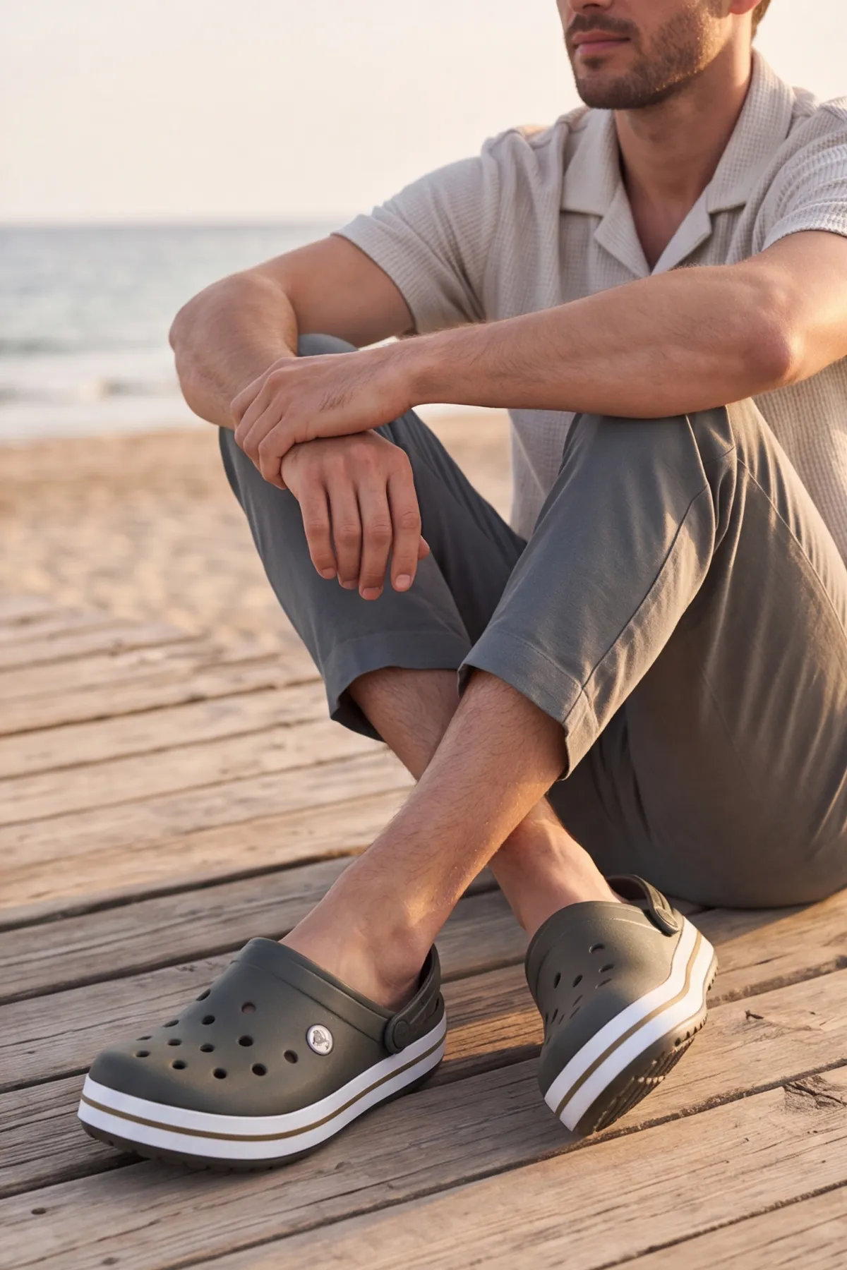 EasyStep - Haki Beyaz Unisex Hafif EVA Sabo Terlik, Ergonomik Tabanlı Nefes Alabilen Islak Zemin Uyumlu Kemerli Hastane, Plaj, Ev ve Günlük Kullanım Terliği - Clog Sandalet