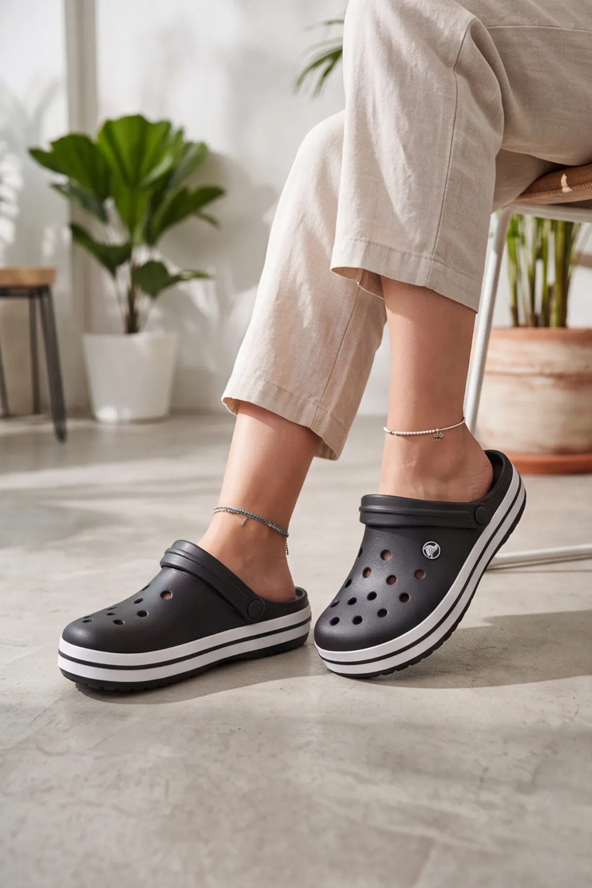 EasyStep - Siyah Unisex Hafif EVA Sabo Terlik, Ergonomik Tabanlı Nefes Alabilen Islak Zemin Uyumlu Kemerli Hastane, Plaj, Ev ve Günlük Kullanım Terliği - Clog Sandalet