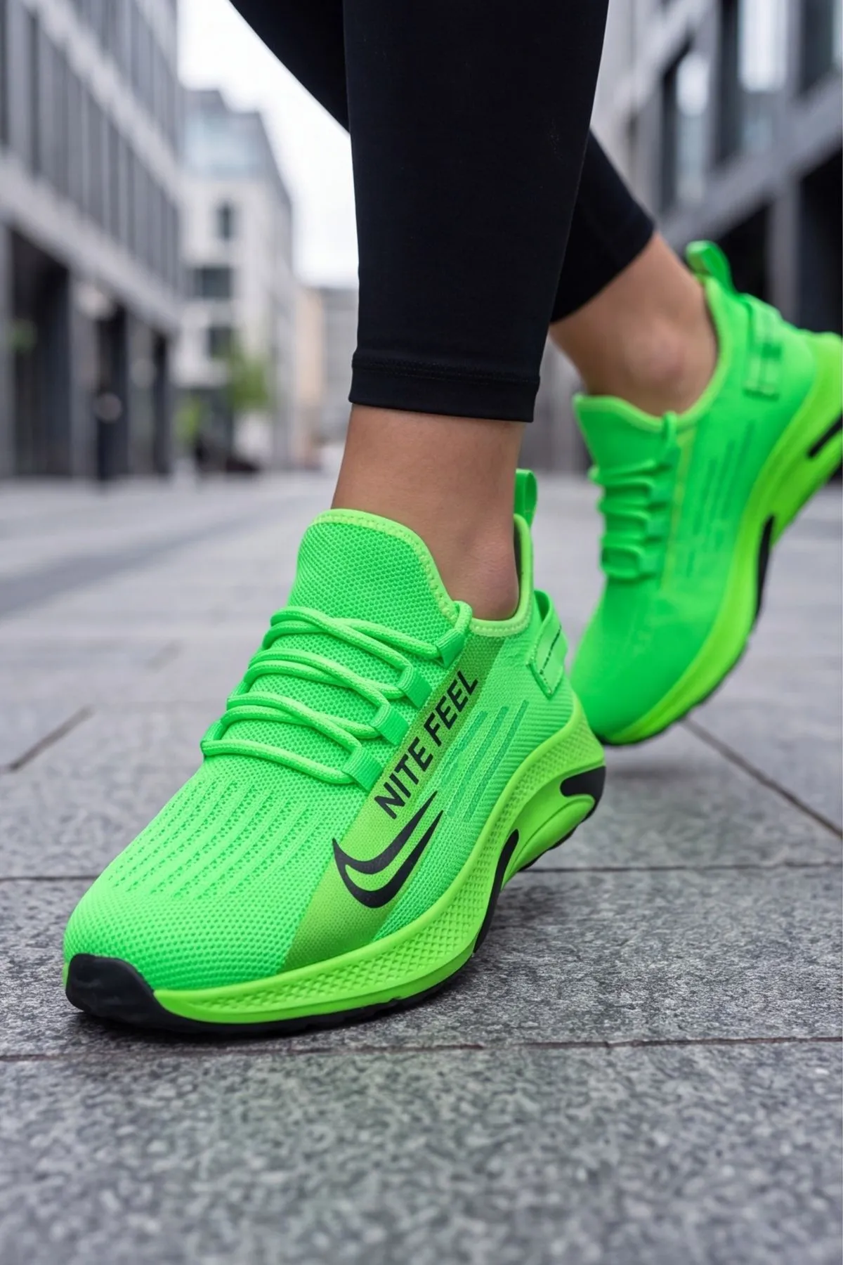 AeroKnit Zumba – Nefes Alabilen Çorap Ayakkabı Esnek Triko Dokulu Ultra Hafif Kadın Erkek Spor Ayakkabı Günlük Koşu ve Fosforlu Yeşil Unisex Yürüyüş Ayakkabısı