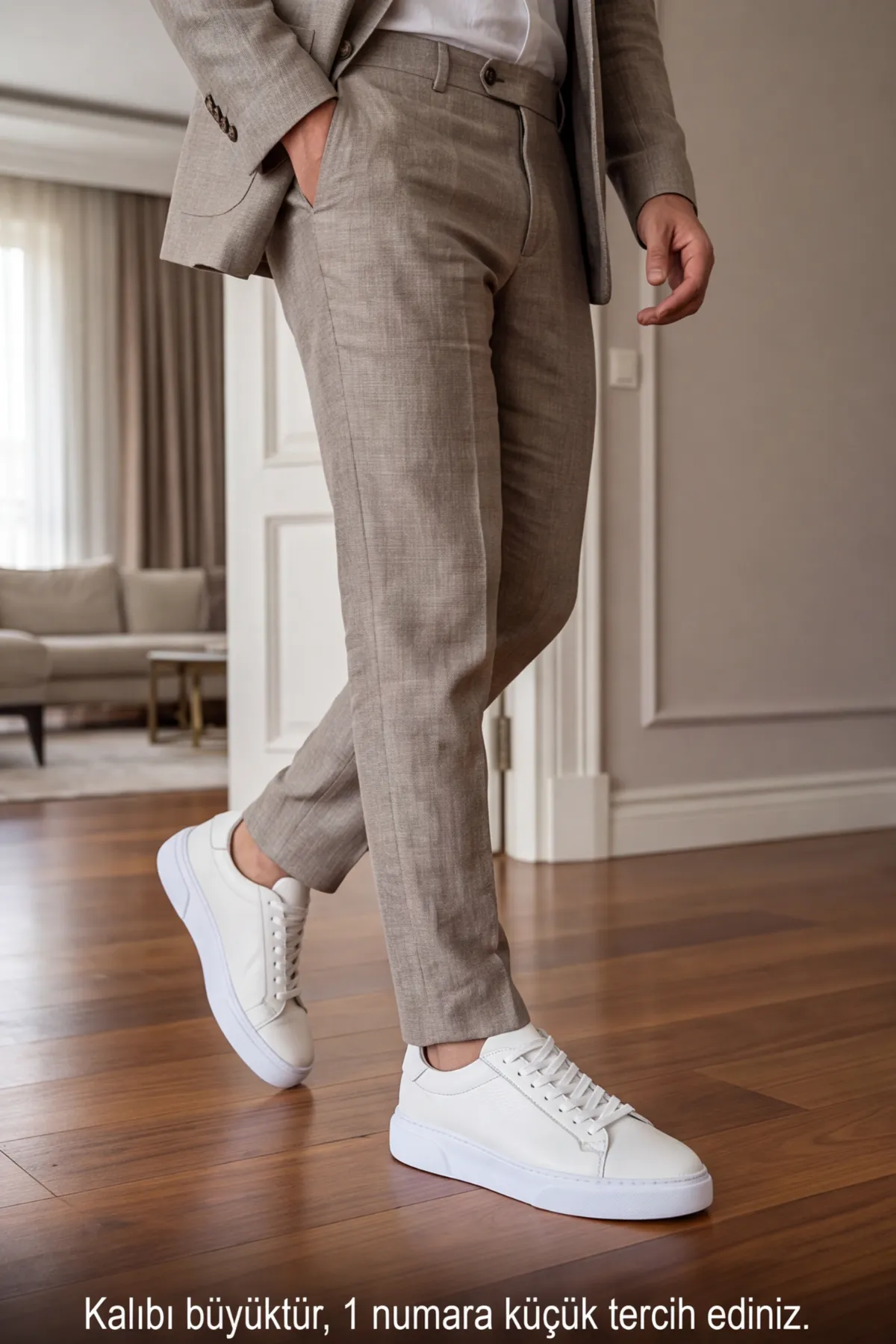 Prestige Sneaker – Hakiki Deri Beyaz Erkek Sneaker, Ergonomik Kalın ve Yumuşak Tabanlı Bağcıklı Günlük Ayakkabı