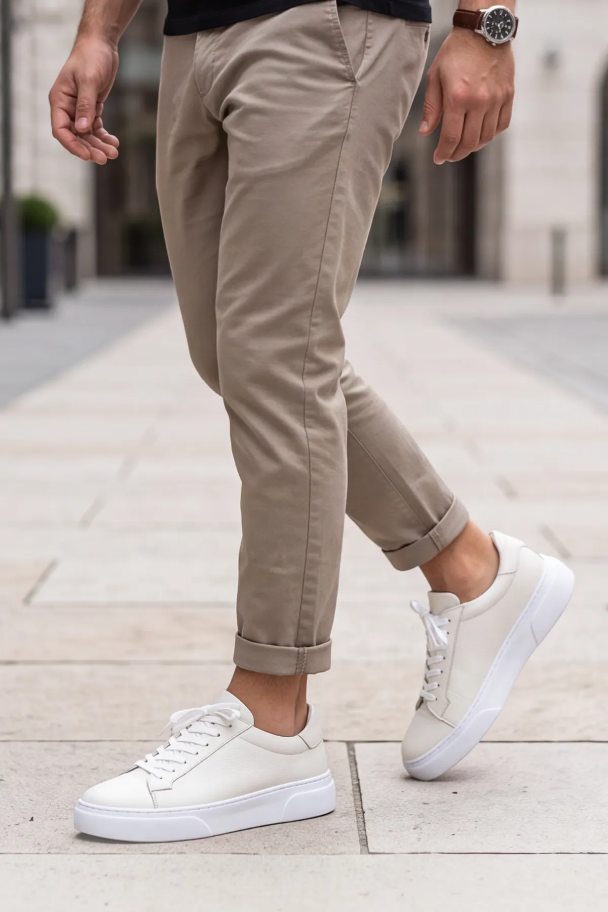 Prestige Sneaker – Hakiki Deri Beyaz Erkek Sneaker, Ergonomik Kalın ve Yumuşak Tabanlı Bağcıklı Günlük Ayakkabı