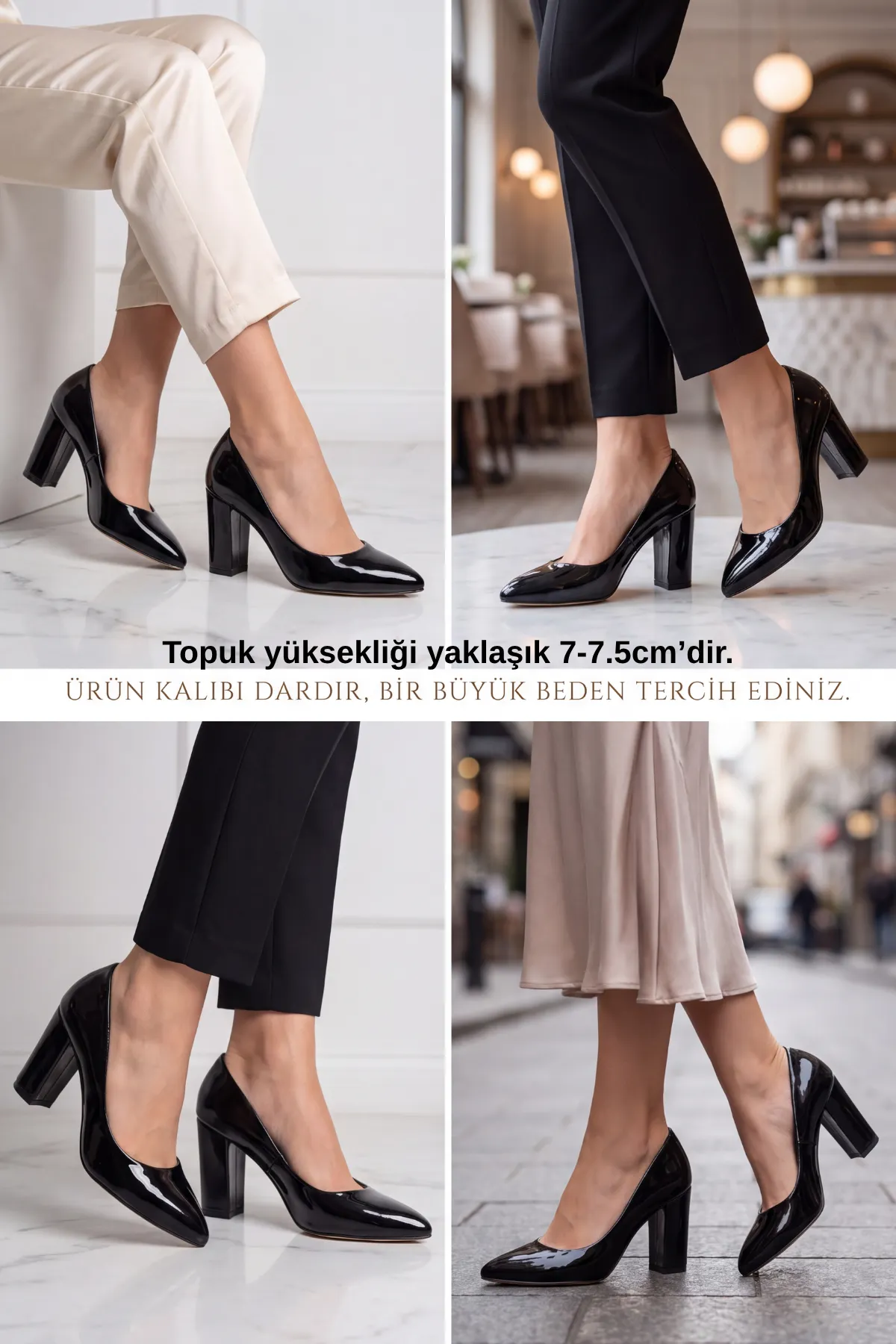 Glitza  – Parlak Rugan Sivri Burun Kalın Topuklu Kadın Stiletto, Konforlu Ve Şık Stiletto Ayakkabı, Klasik Ayakkabı